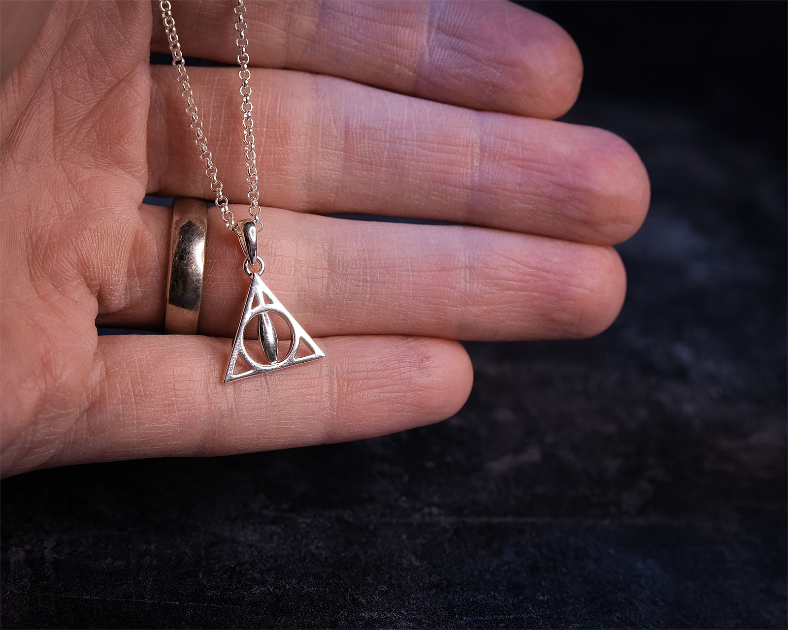 Sullery Harry Potter Deathly Hallows Rotational Triangle Necklace Rhodium,  Sterling Silver Brass, Alloy Pendant Set Price in India - Buy Sullery Harry  Potter Deathly Hallows Rotational Triangle Necklace Rhodium, Sterling  Silver Brass,
