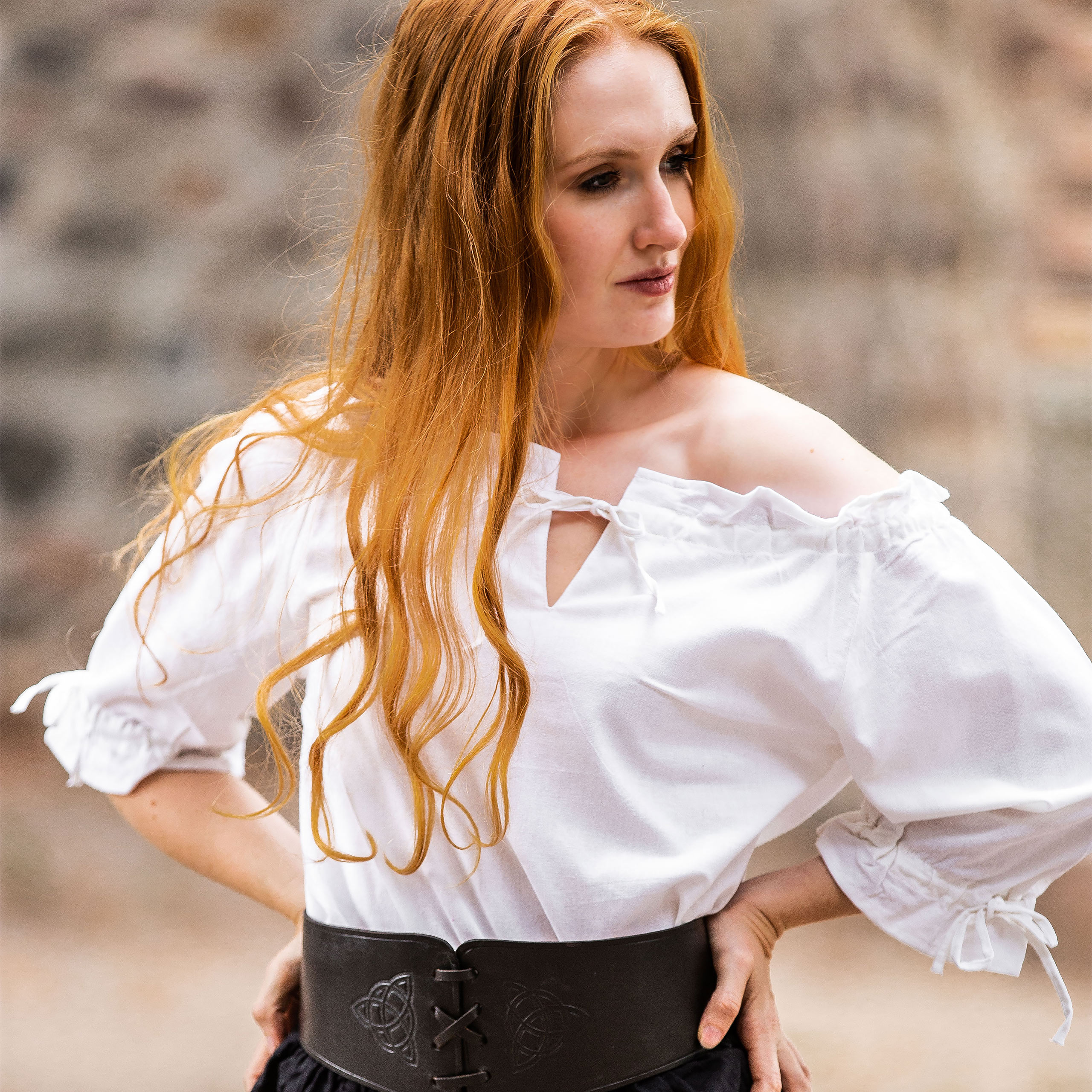 Medieval Blouse Half Sleeve with Lacing White