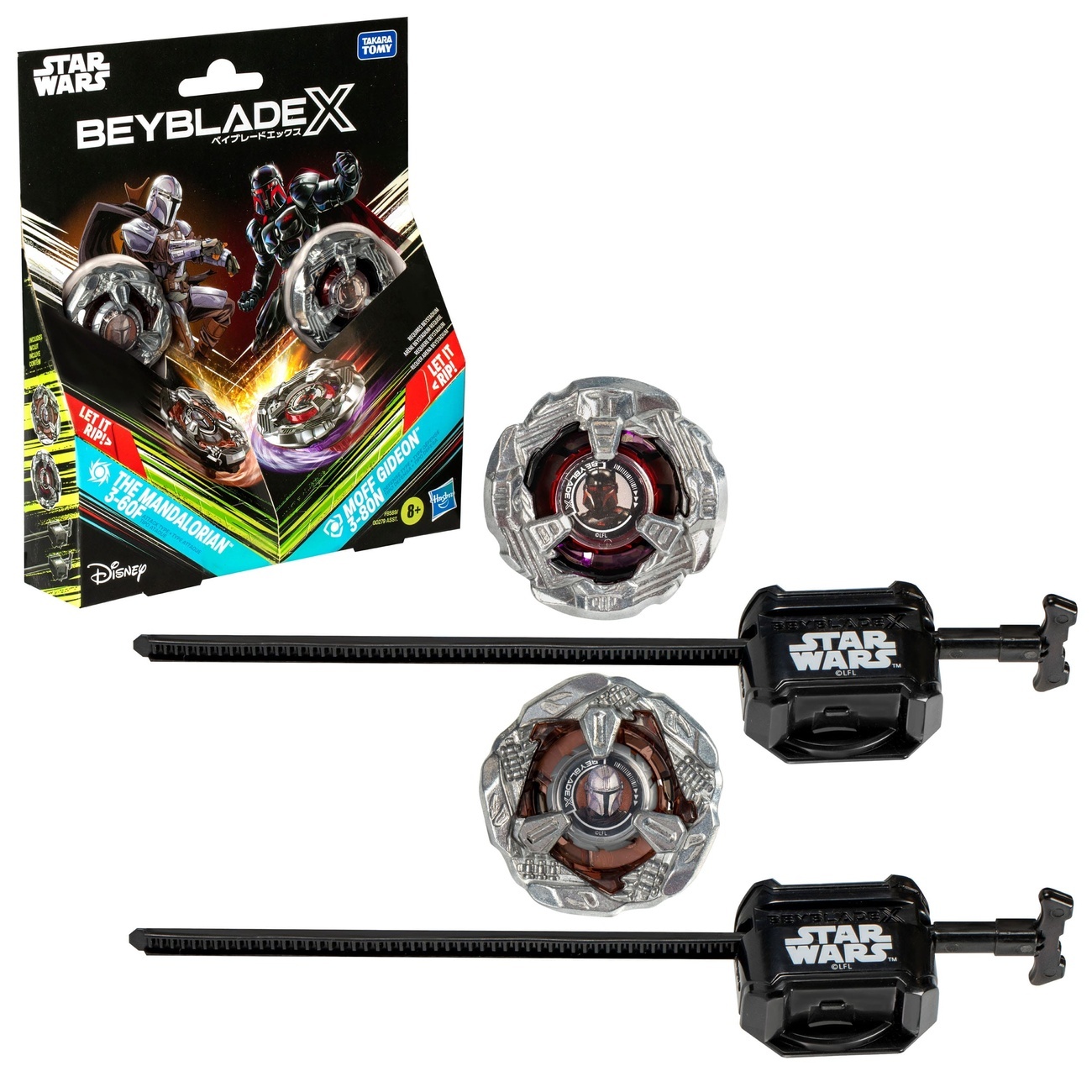Collaboration Beyblade X et Star Wars The Mandalorian 3-60F vs. Moff Gideon 3-80N