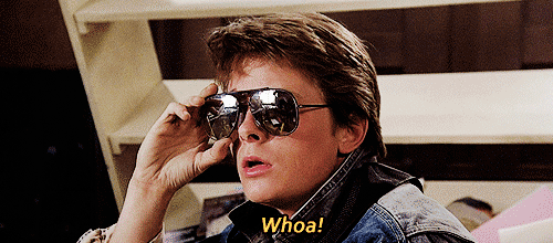 Marty McFly nimmt die Sonnenbrille ab und sagt 'Whoa'