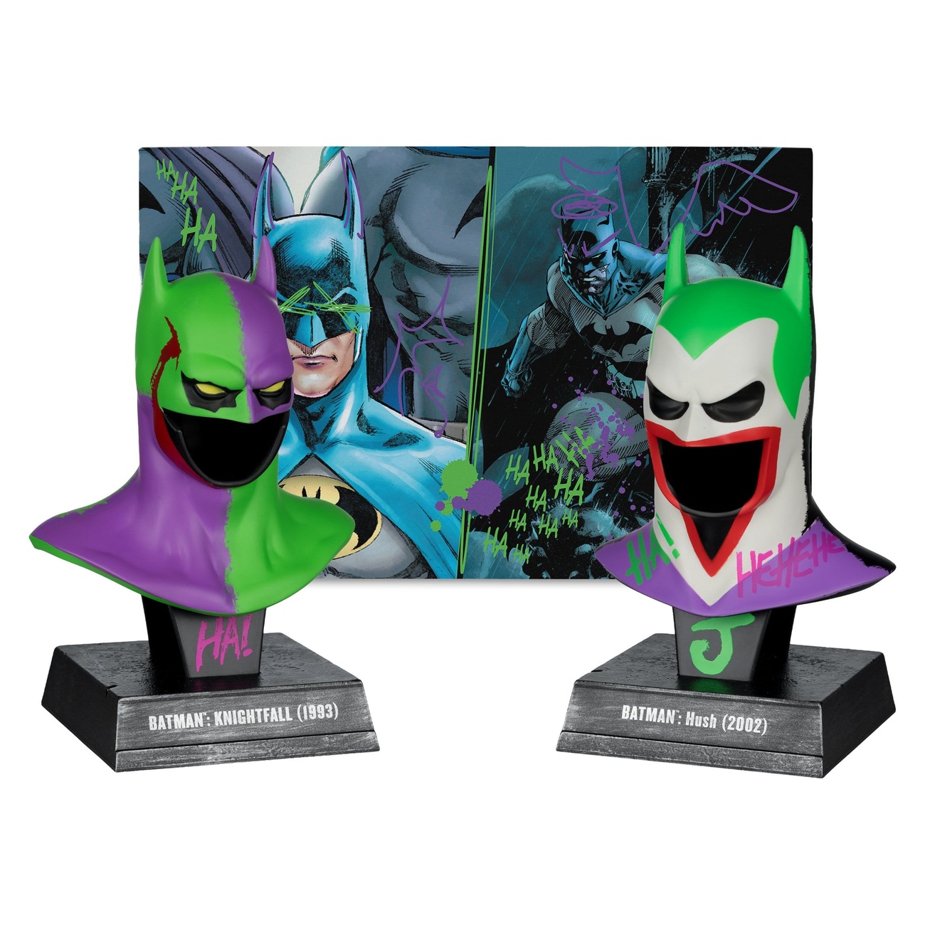 Batman DC Direct Mini-Replik 1/3 2er-Pack Batman Masken Hush & Knightfall (Jokerized) (Gold Label) 18 cm
