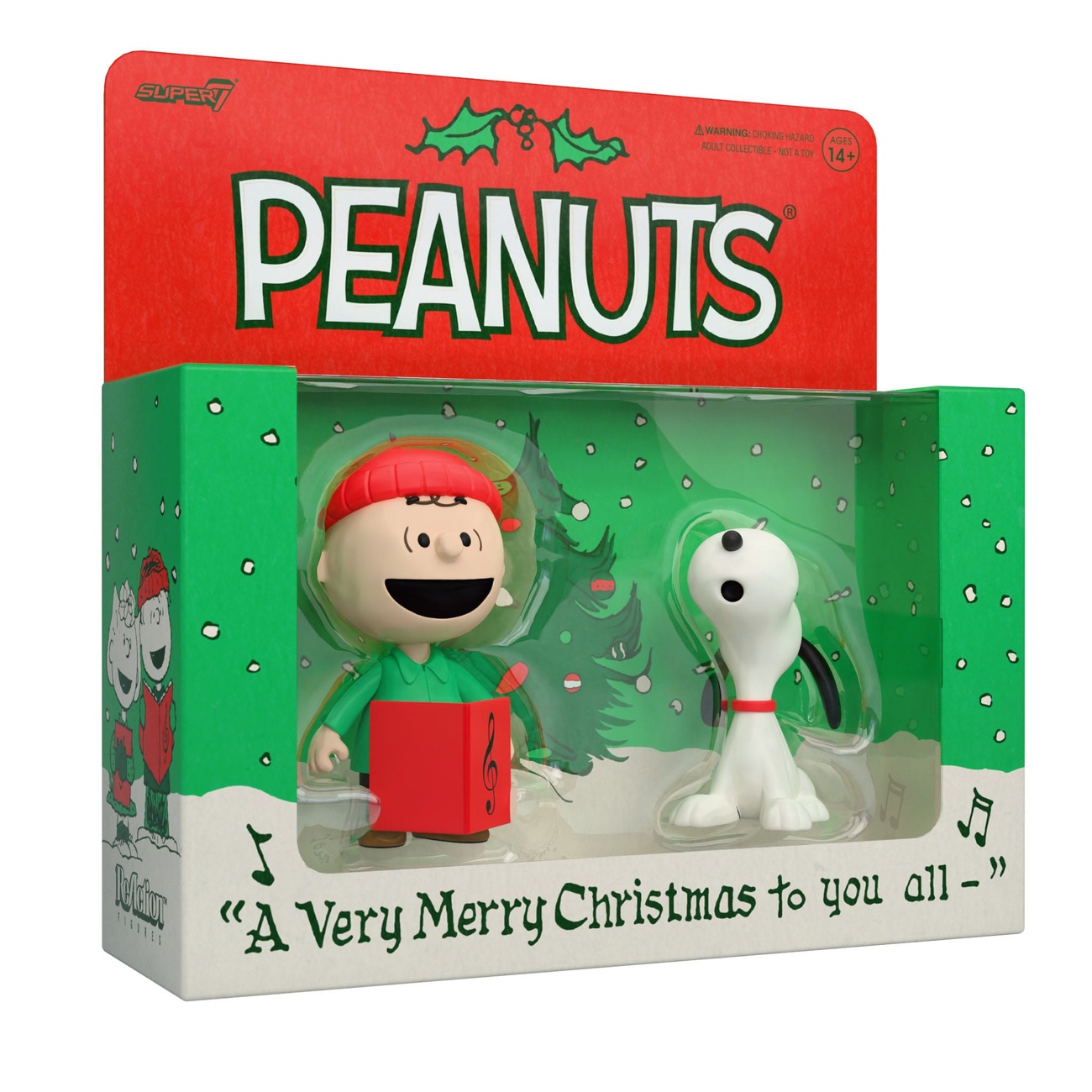 Peanuts ReAction Pack de 2 figuras de acción Charlie Brown y Snoopy (Villancicos) 10 cm