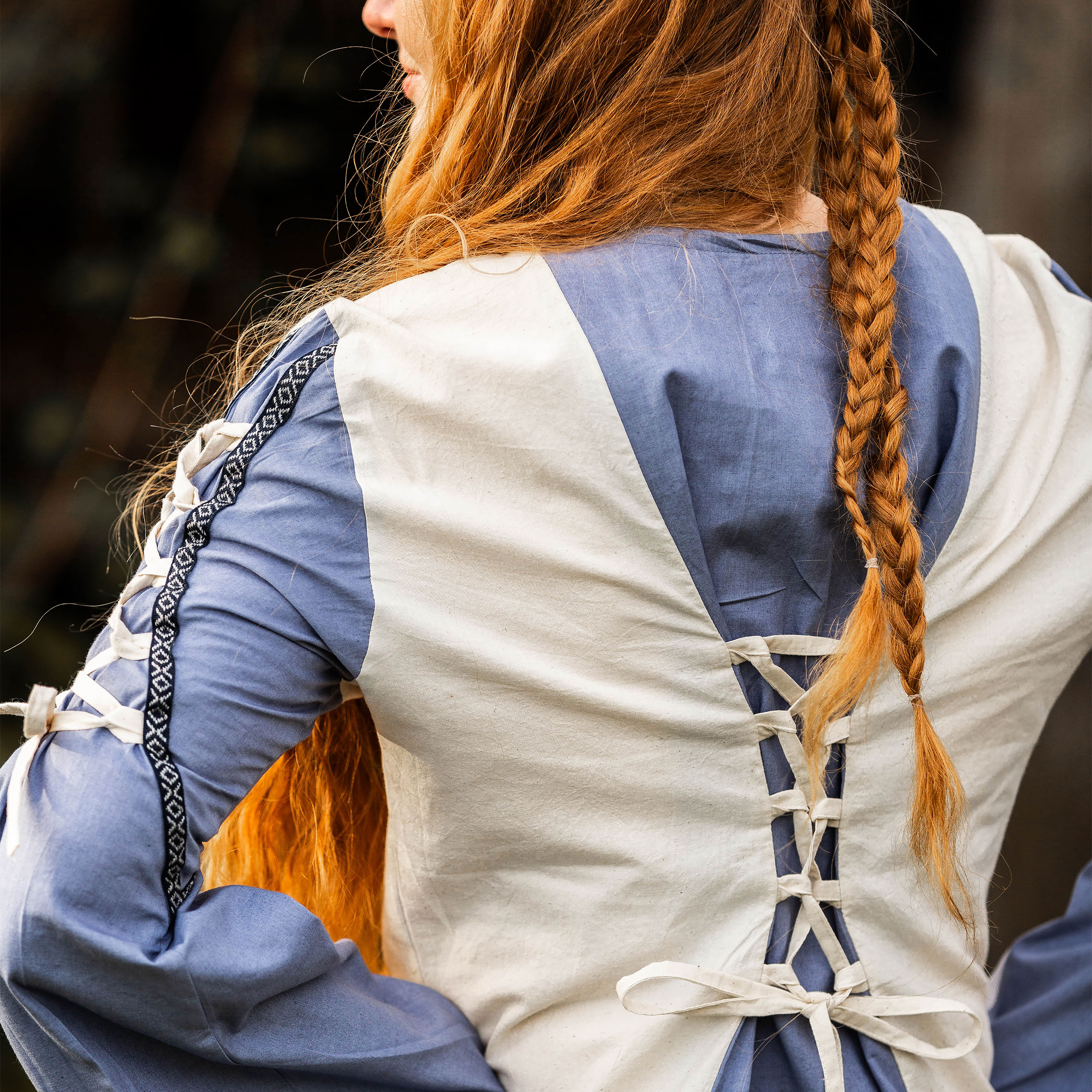 Medieval dress with lacing blue-nature
