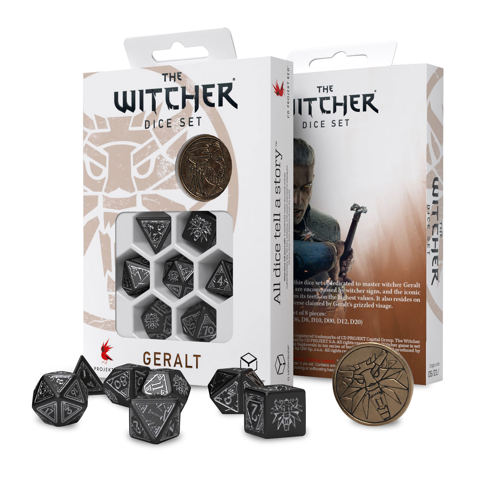 Witcher - Geralt RPG Dice Set 7pc with Wolf Collector's Coin