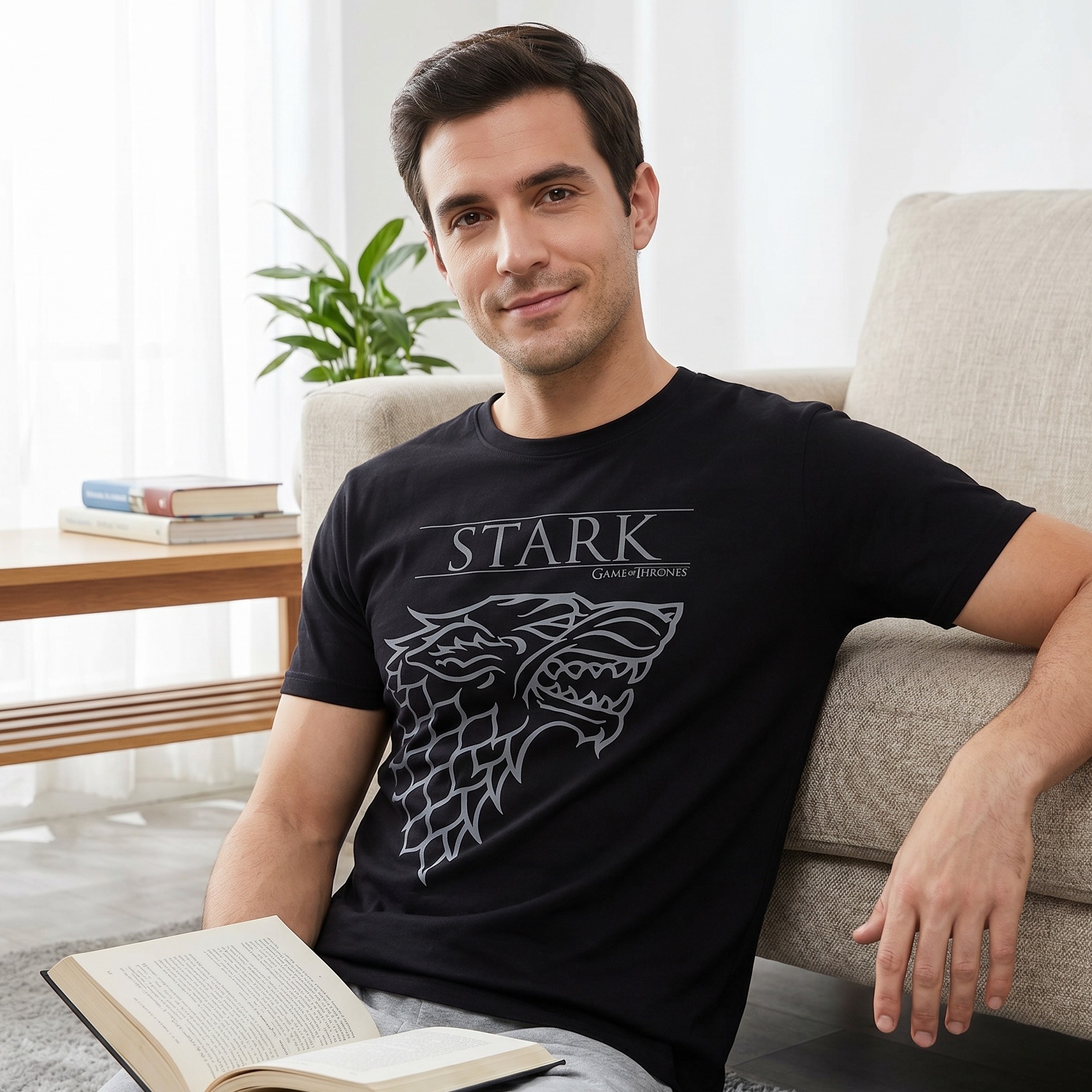 Game of Thrones - T-shirt noir House Stark Loup des Ombres
