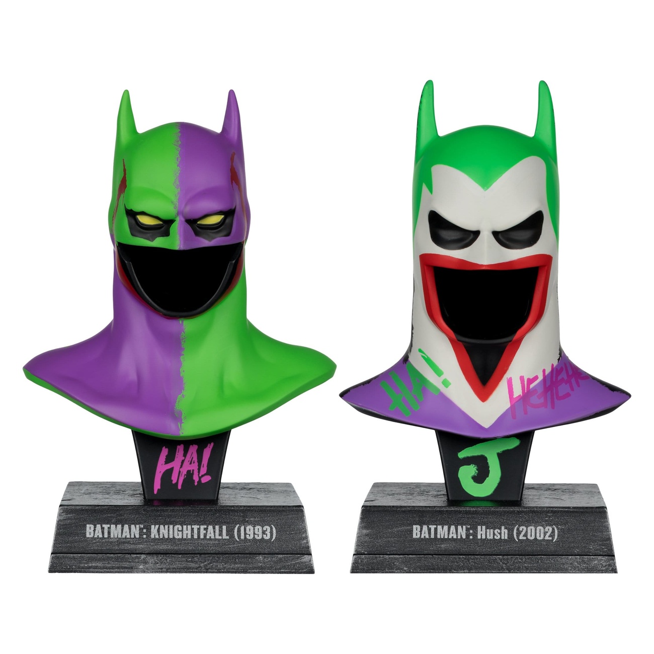 Batman DC Direct Mini-Replik 1/3 2er-Pack Batman Masken Hush & Knightfall (Jokerized) (Gold Label) 18 cm
