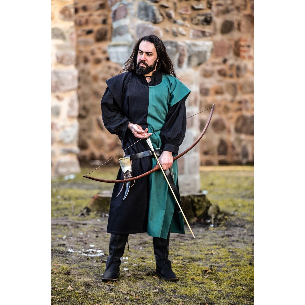 Casacca medievale Frederick nero-verde
