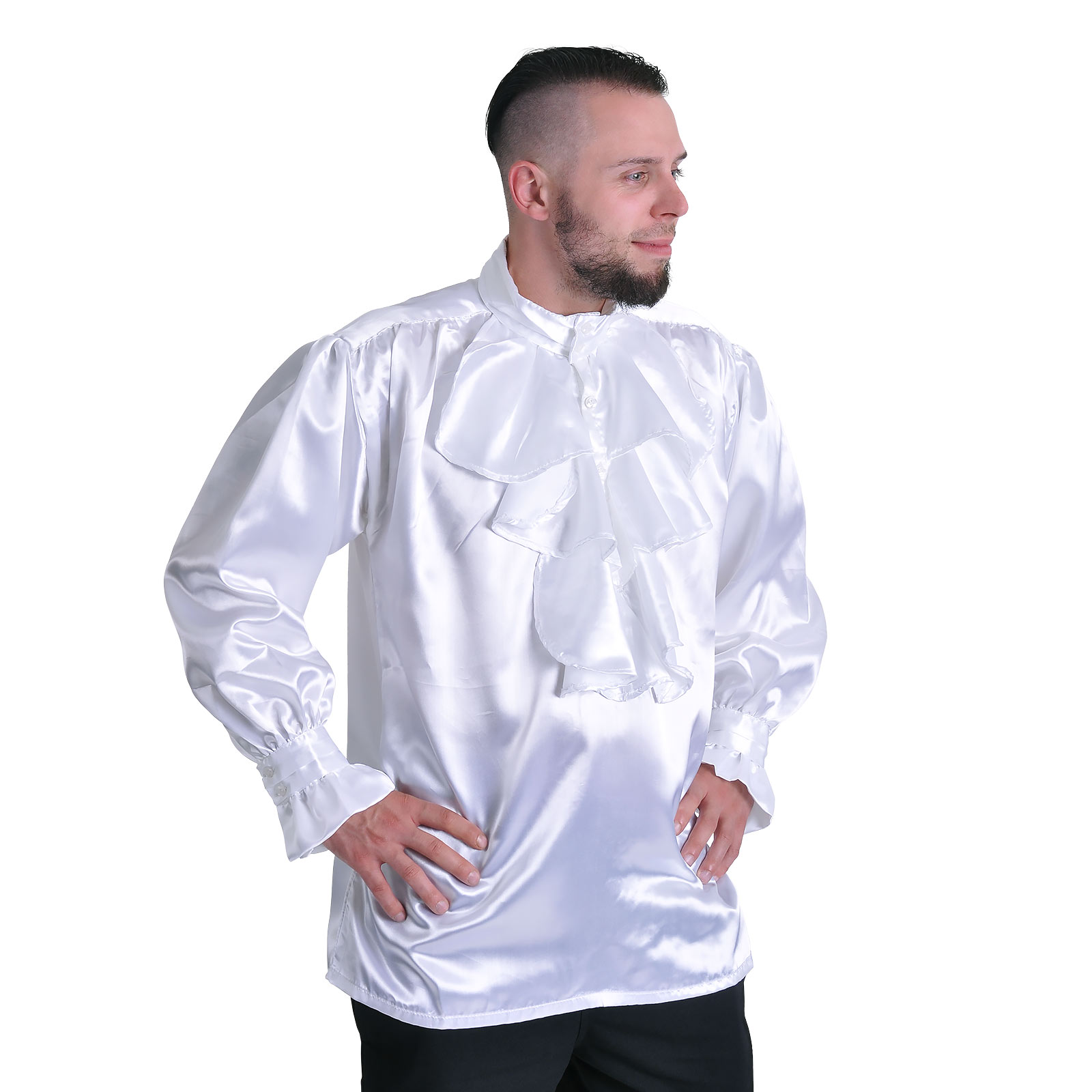 Satin Shirt with Ruffles White