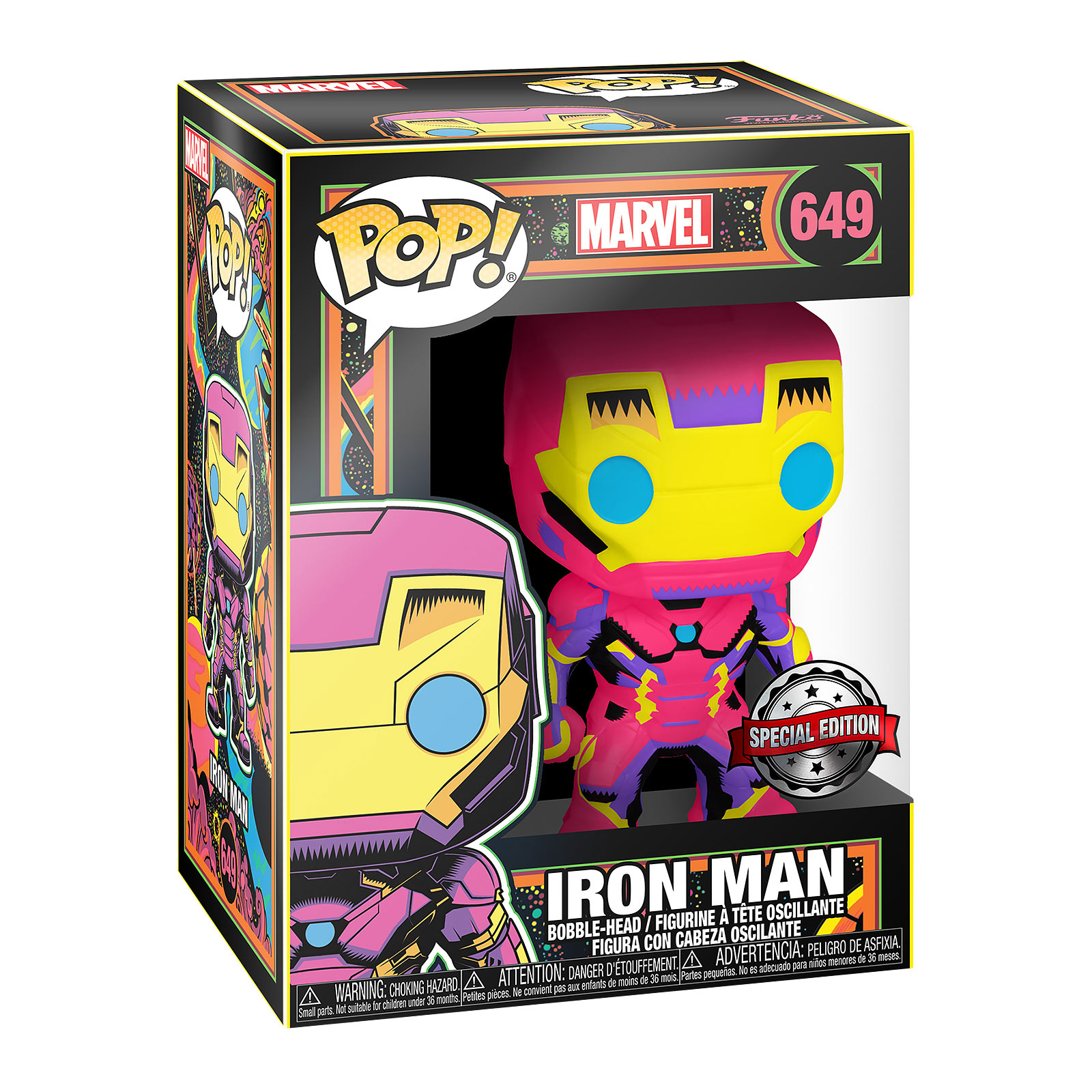 Iron Man - Figurine à tête branlante Funko Pop Black Light Glow