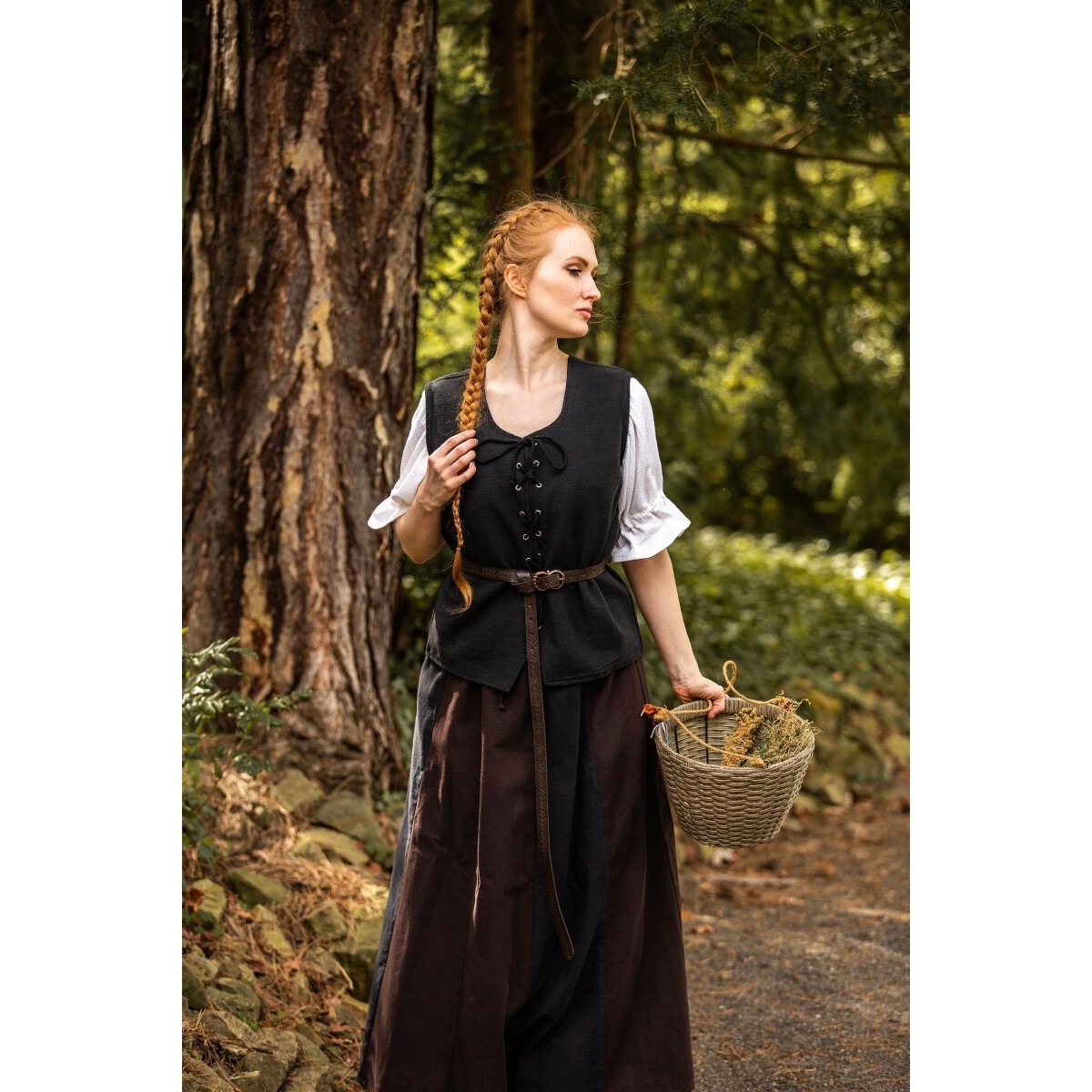 Gilet médiéval en coton Franziska noir