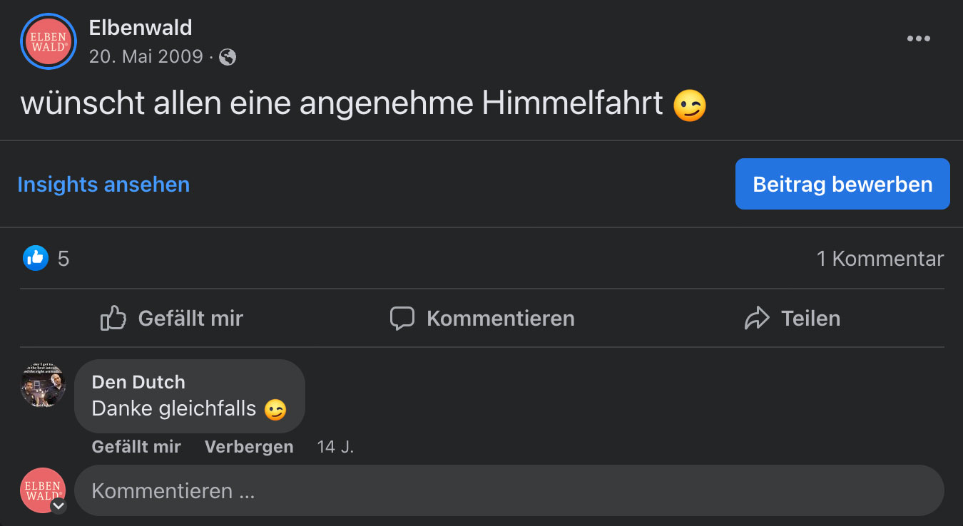 The first Elbenwald Facebook post