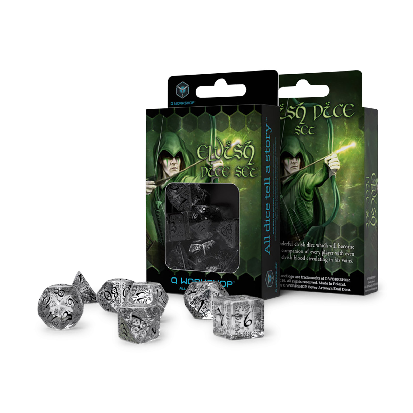 Elvish Translucent & Noir RPG Set de dés 7pcs