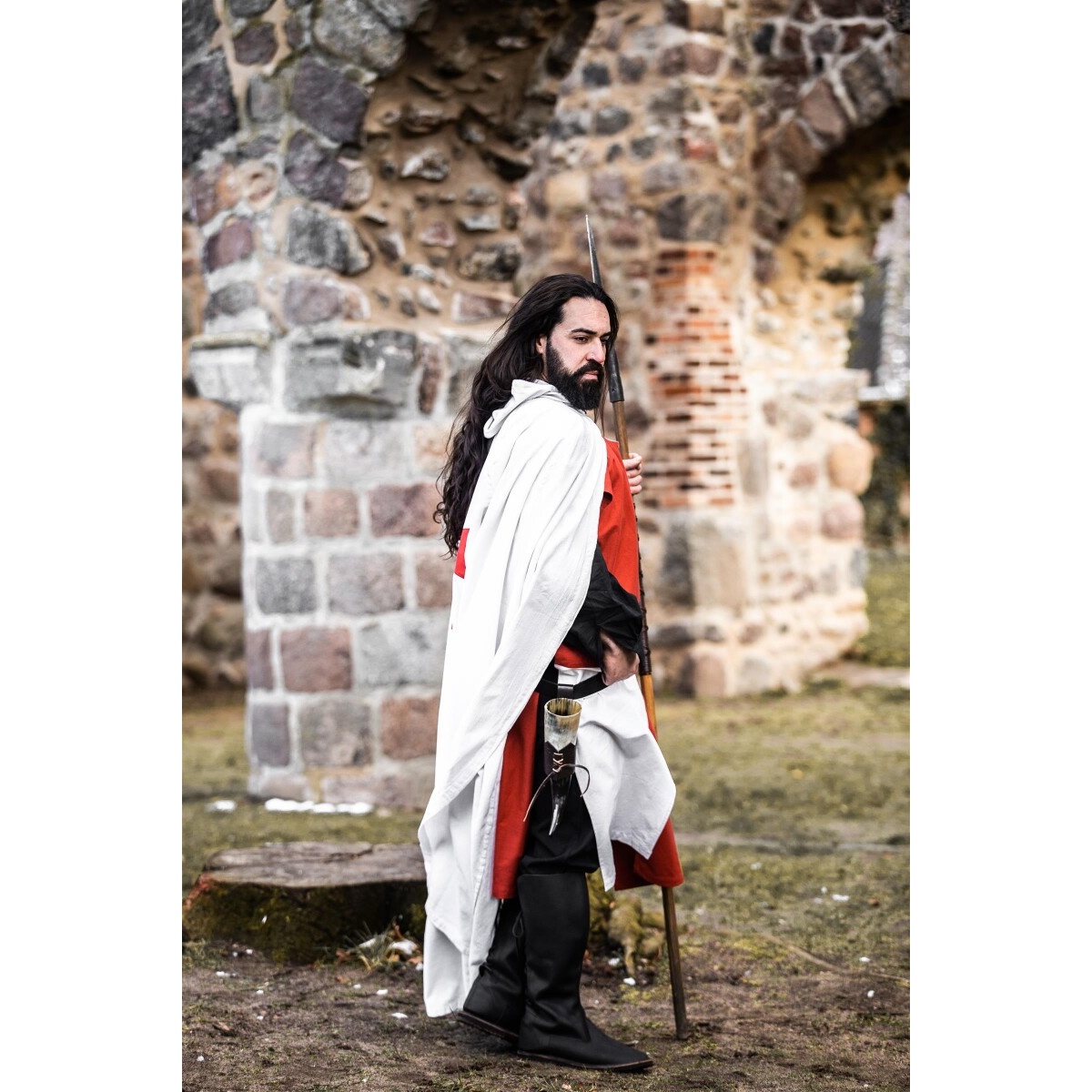 Capa medieval del caballero templario Arnulf blanco-rojo