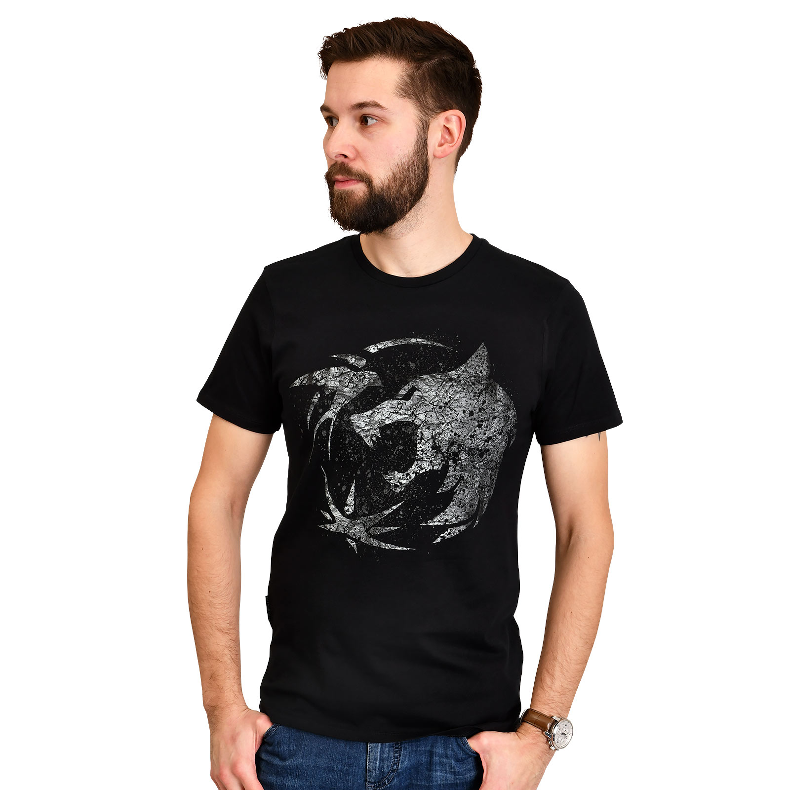 Wolf Emblem T-Shirt für Witcher Fans schwarz