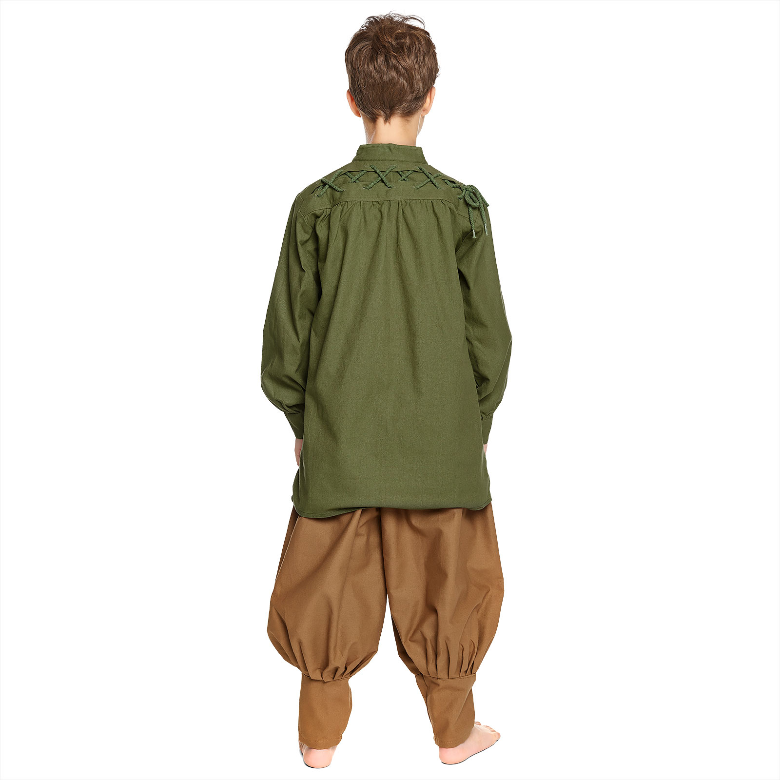 Middeleeuws shirt voor kinderen met nobele rugvetersluiting groen
