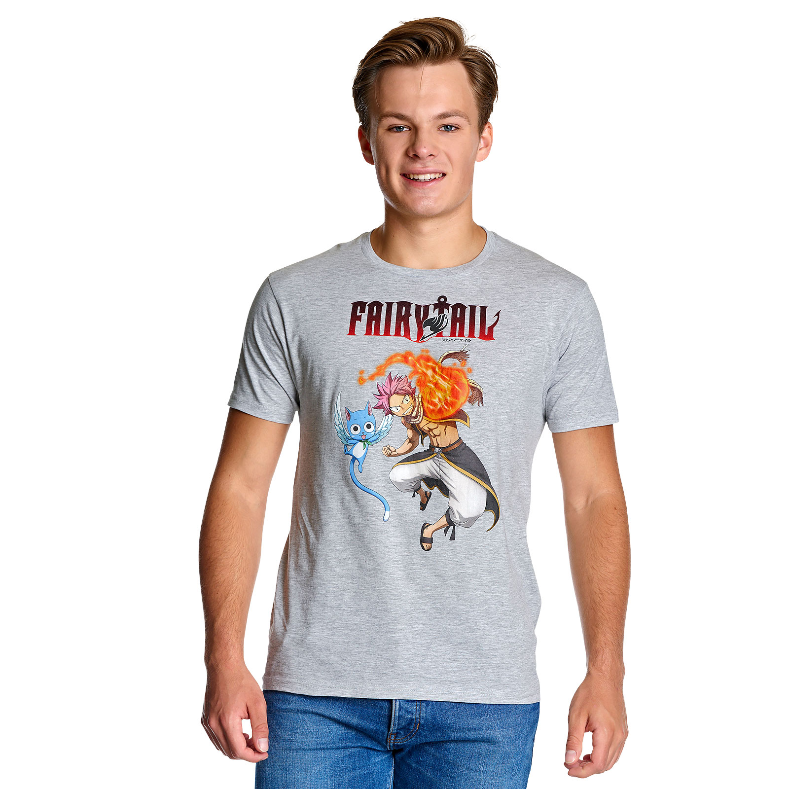 Fairy Tail - Natsu und Happy T-Shirt grau