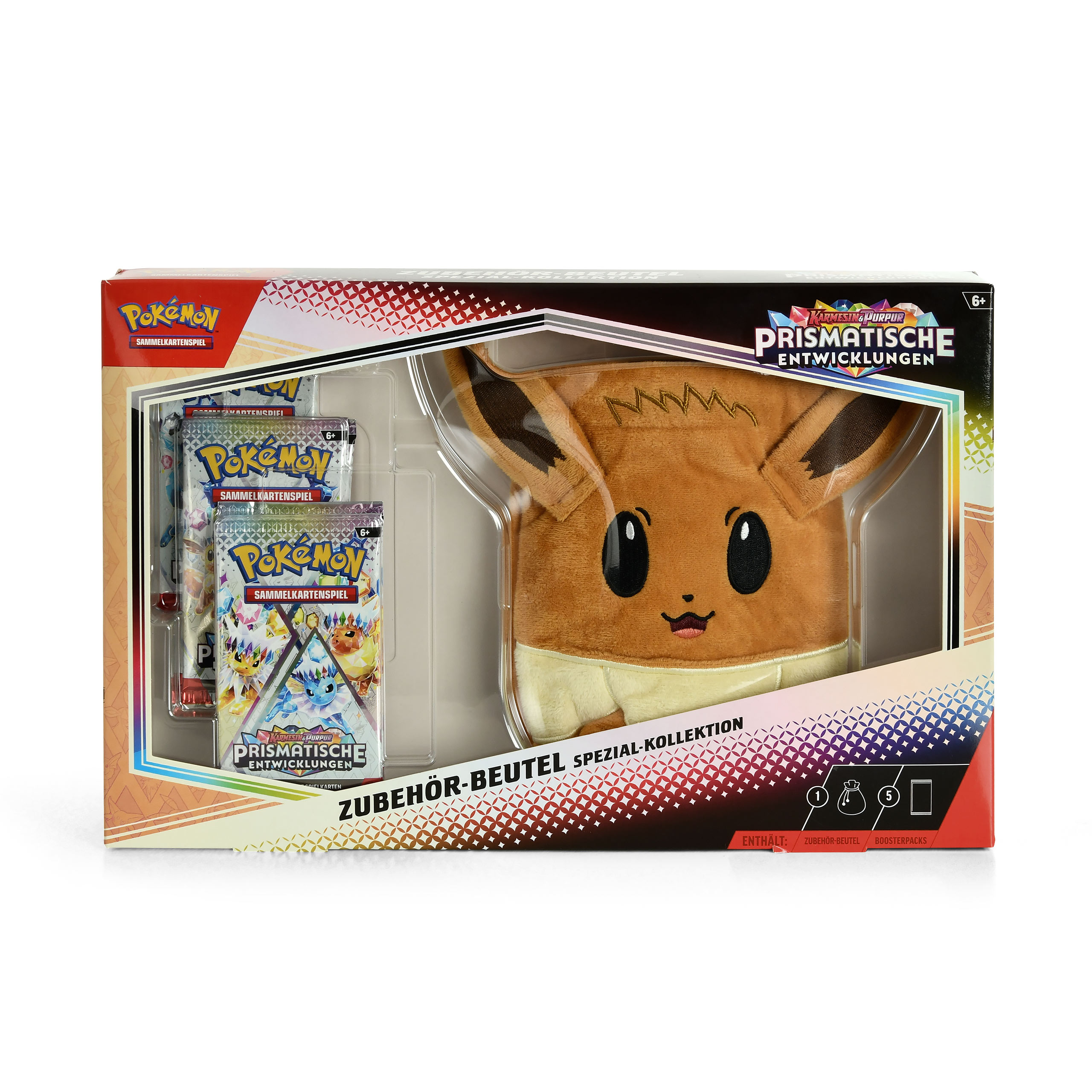 Pokemon - Evoli Karmesin & Purpur Prismatische Entwicklungen Sammelkarten mit Plüsch Beutel