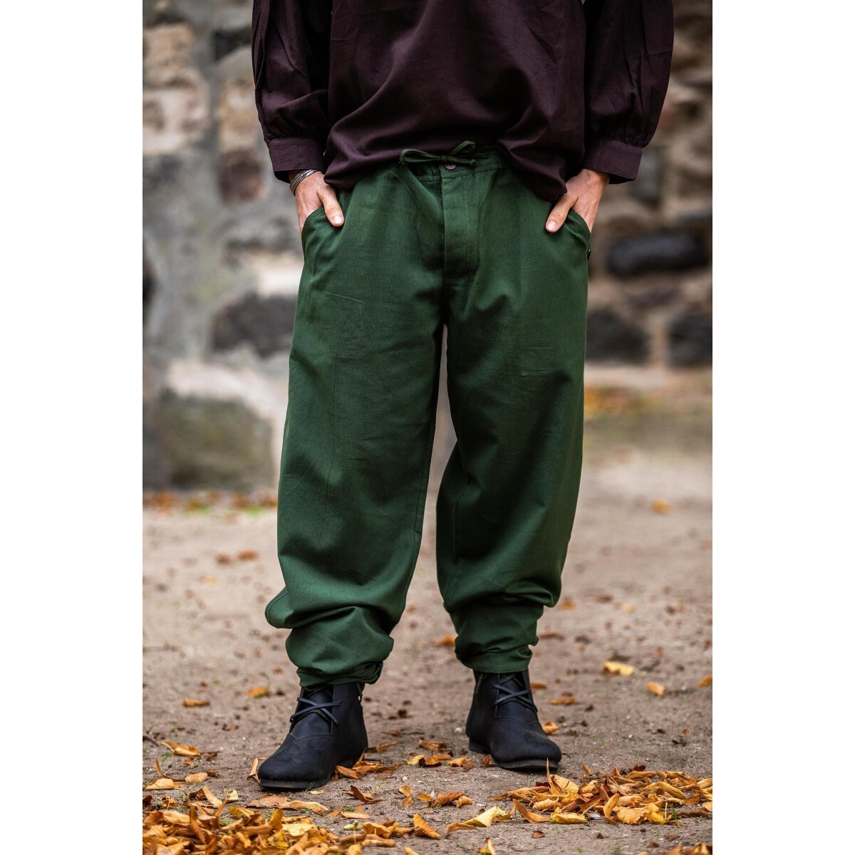 Pantaloni medievali Linhart con allacciatura in vita verde