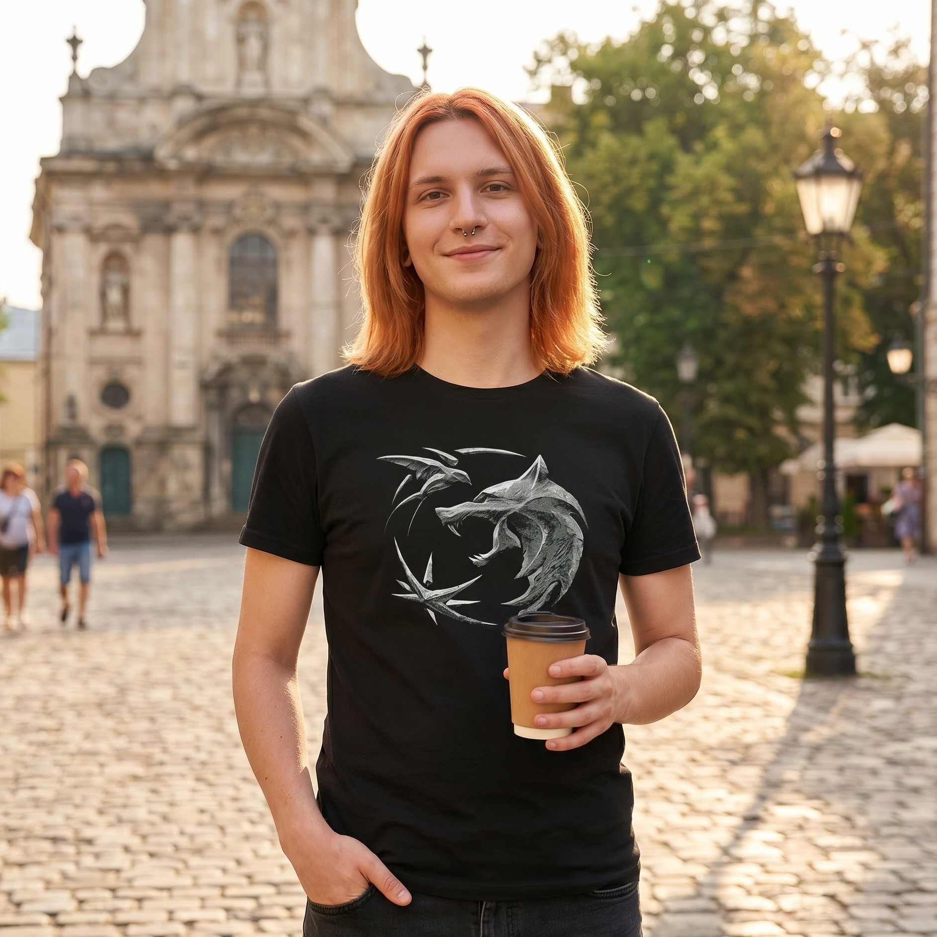 Witcher - Camiseta Emblema de Lobo negra