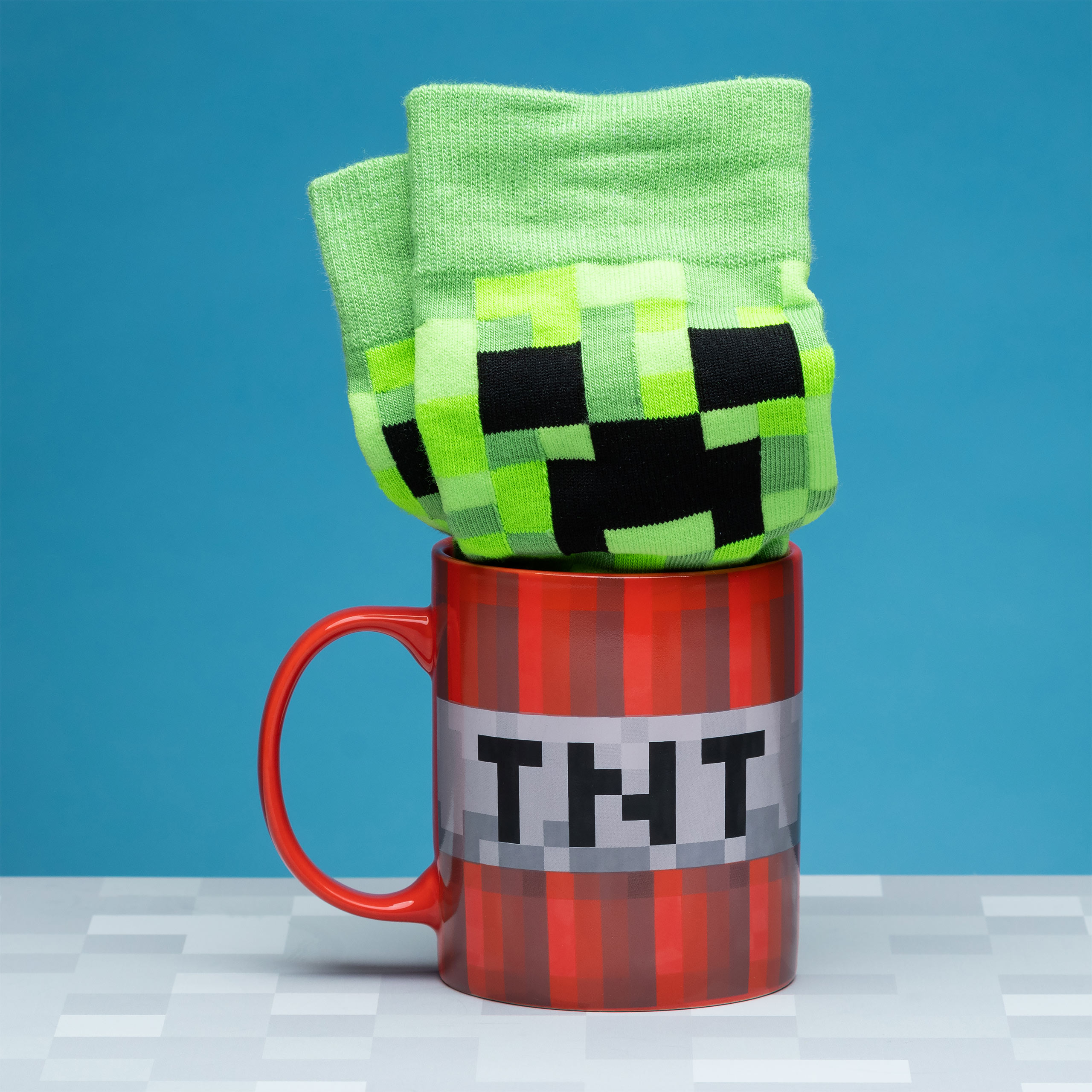 Minecraft - Creeper Socken und TNT Tasse Set