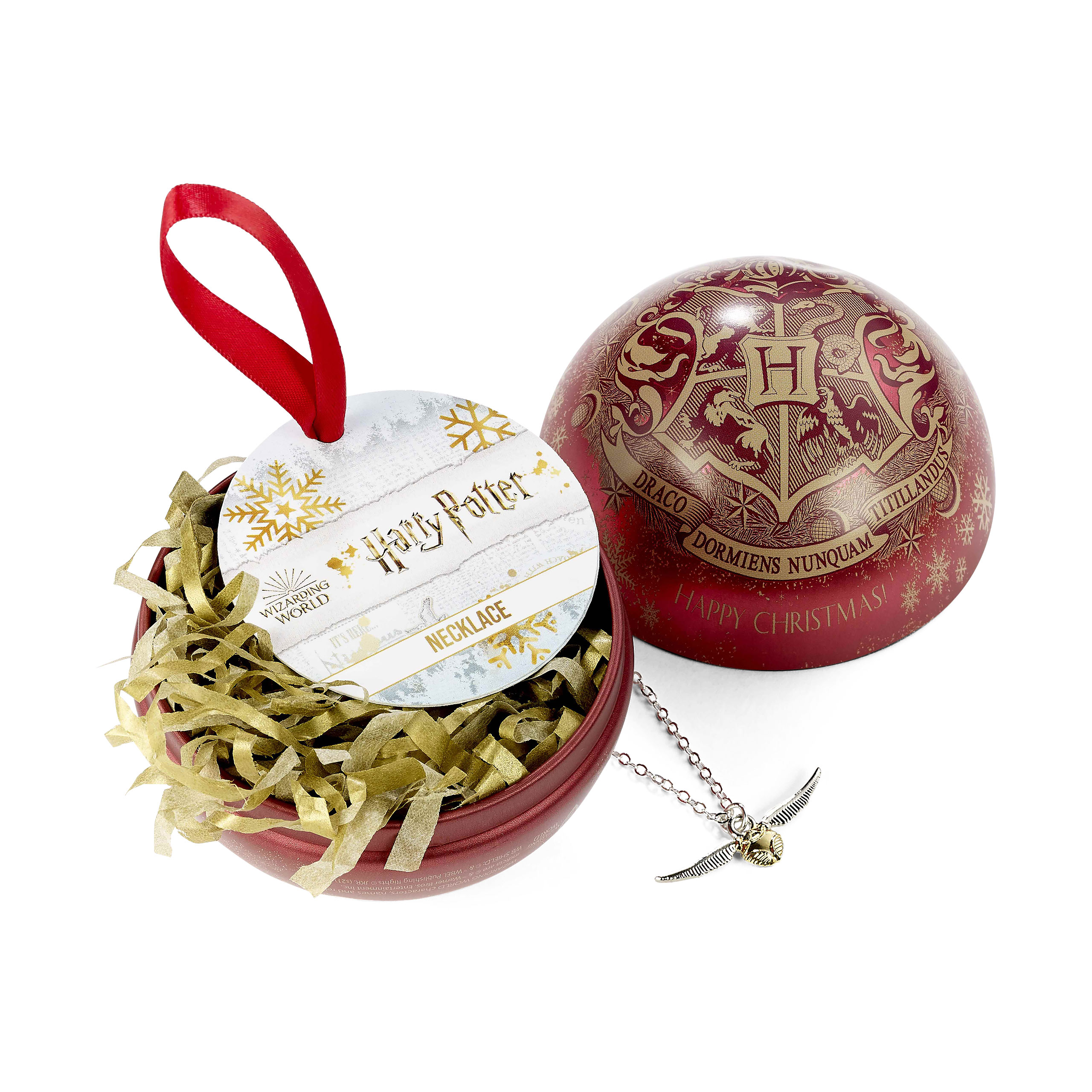 Harry Potter - Hogwarts Crest Christmas Bauble with Snitch Necklace