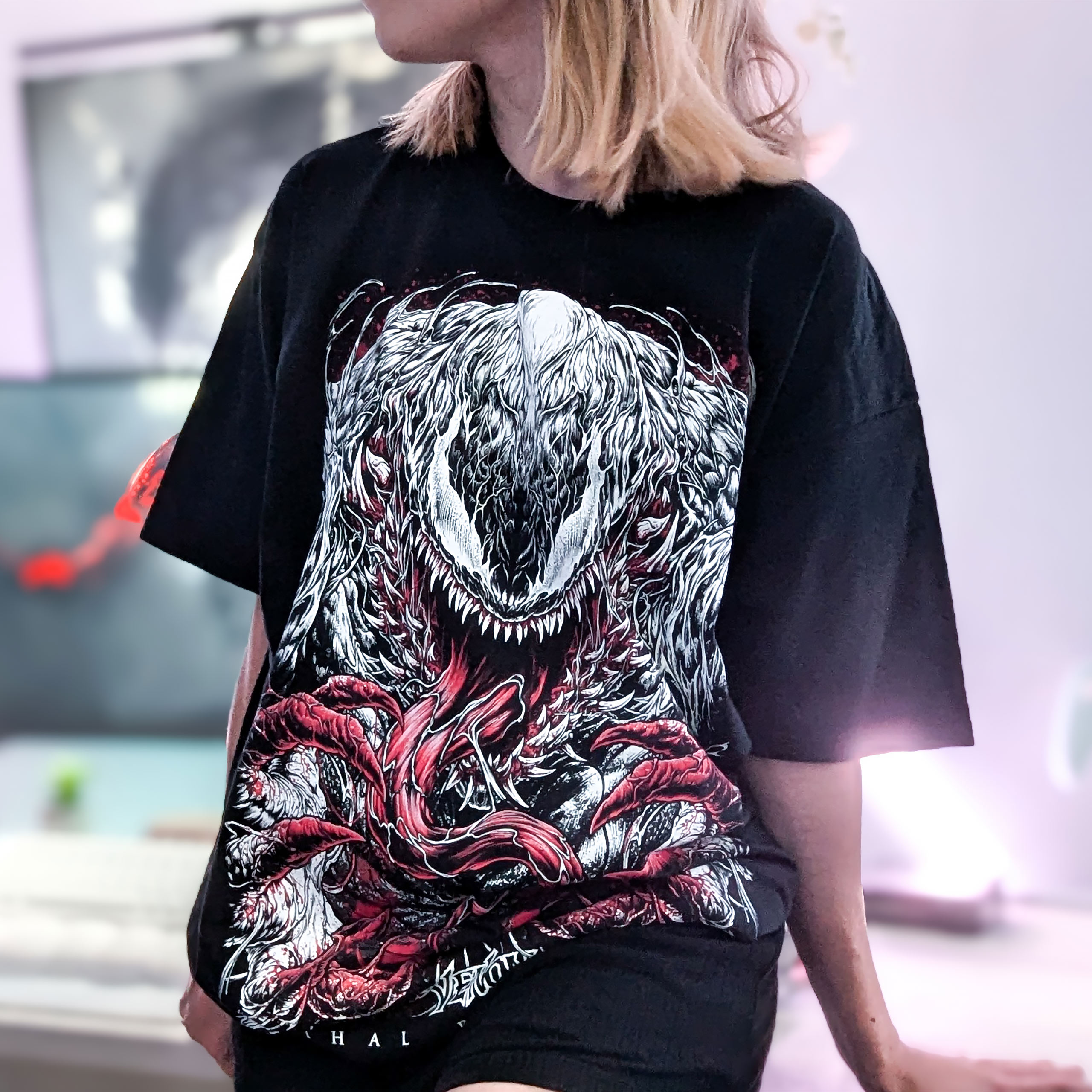 Venom - Camiseta negra, blanca y sangre