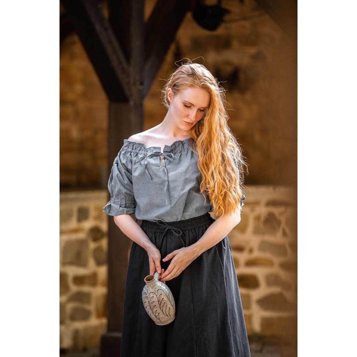 Chemisier médiéval à manches courtes Verena bleu