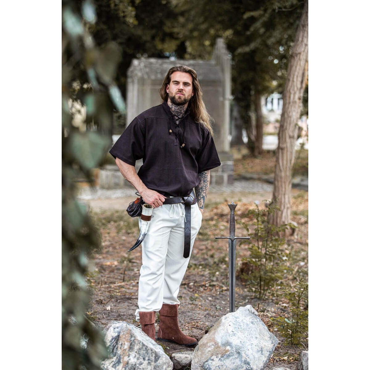 Camisa medieval Erik manga corta marrón