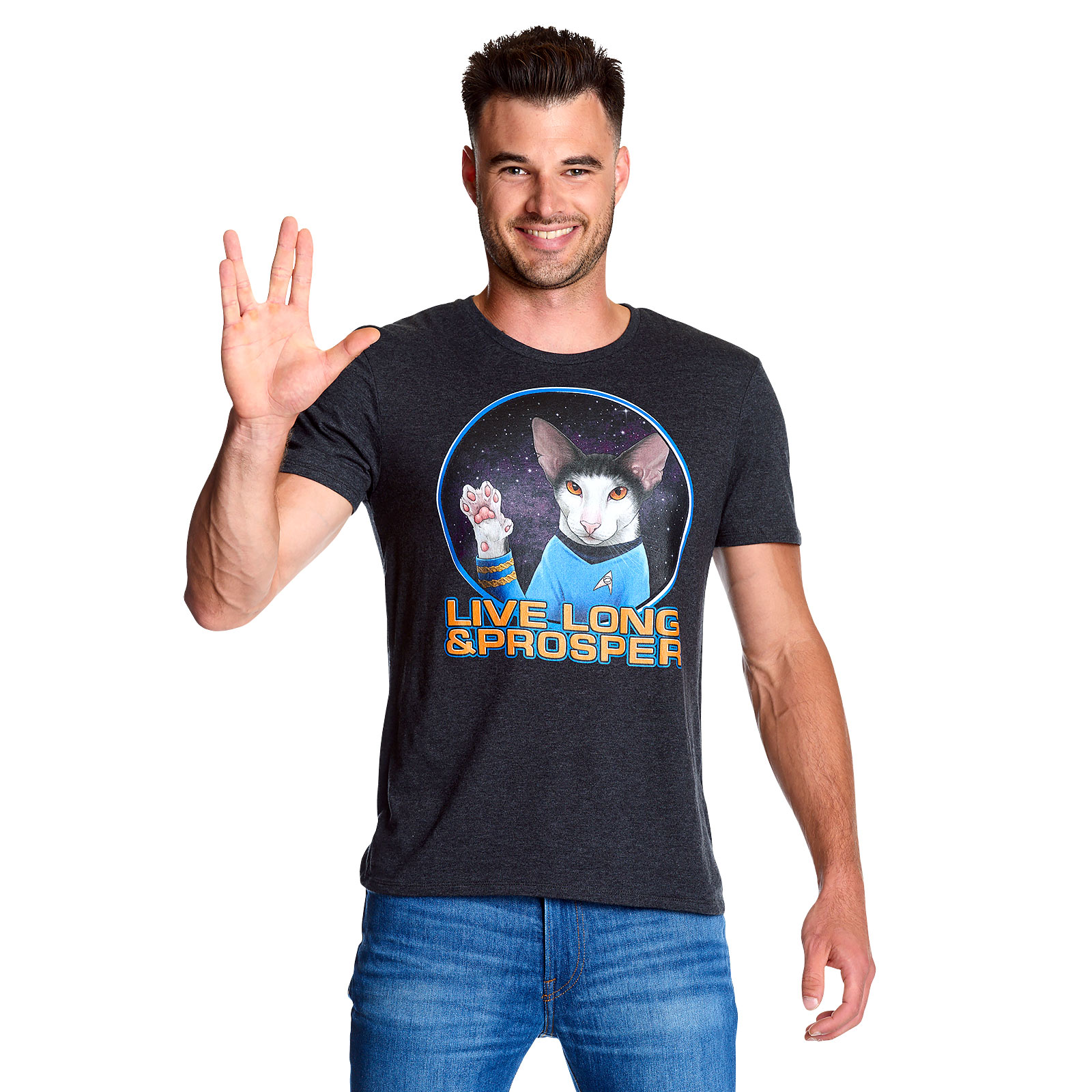Star Trek - Cat Spock Live Long and Prosper T-Shirt grey