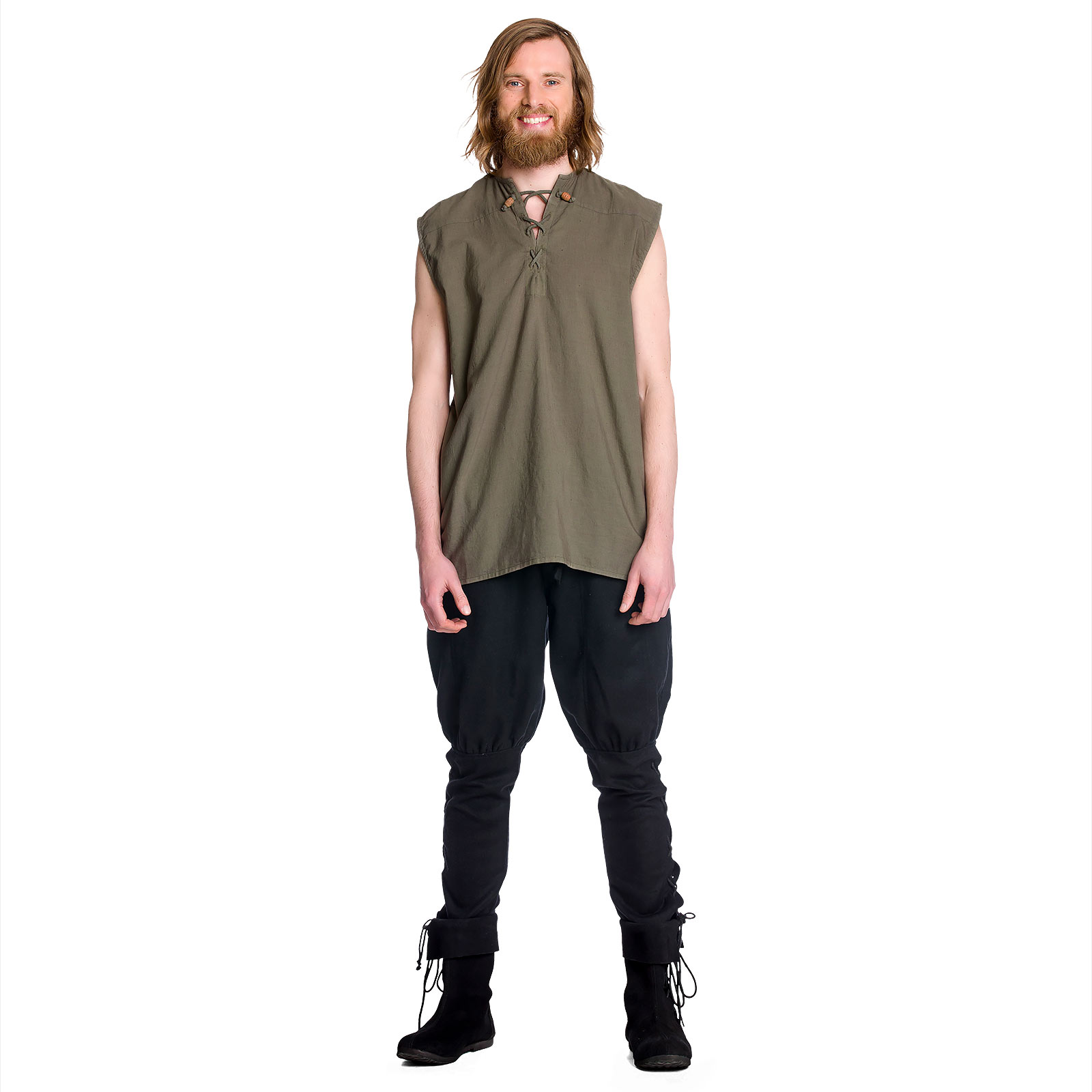 Medieval lace-up shirt sleeveless olive