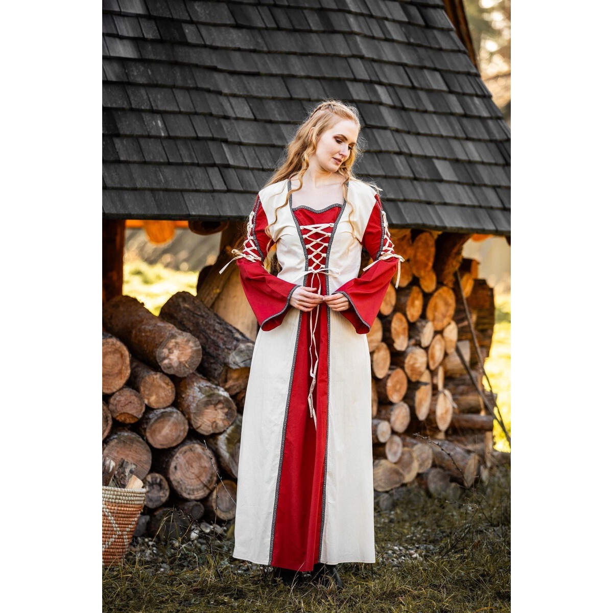 Medieval Dress Amalia beige-red