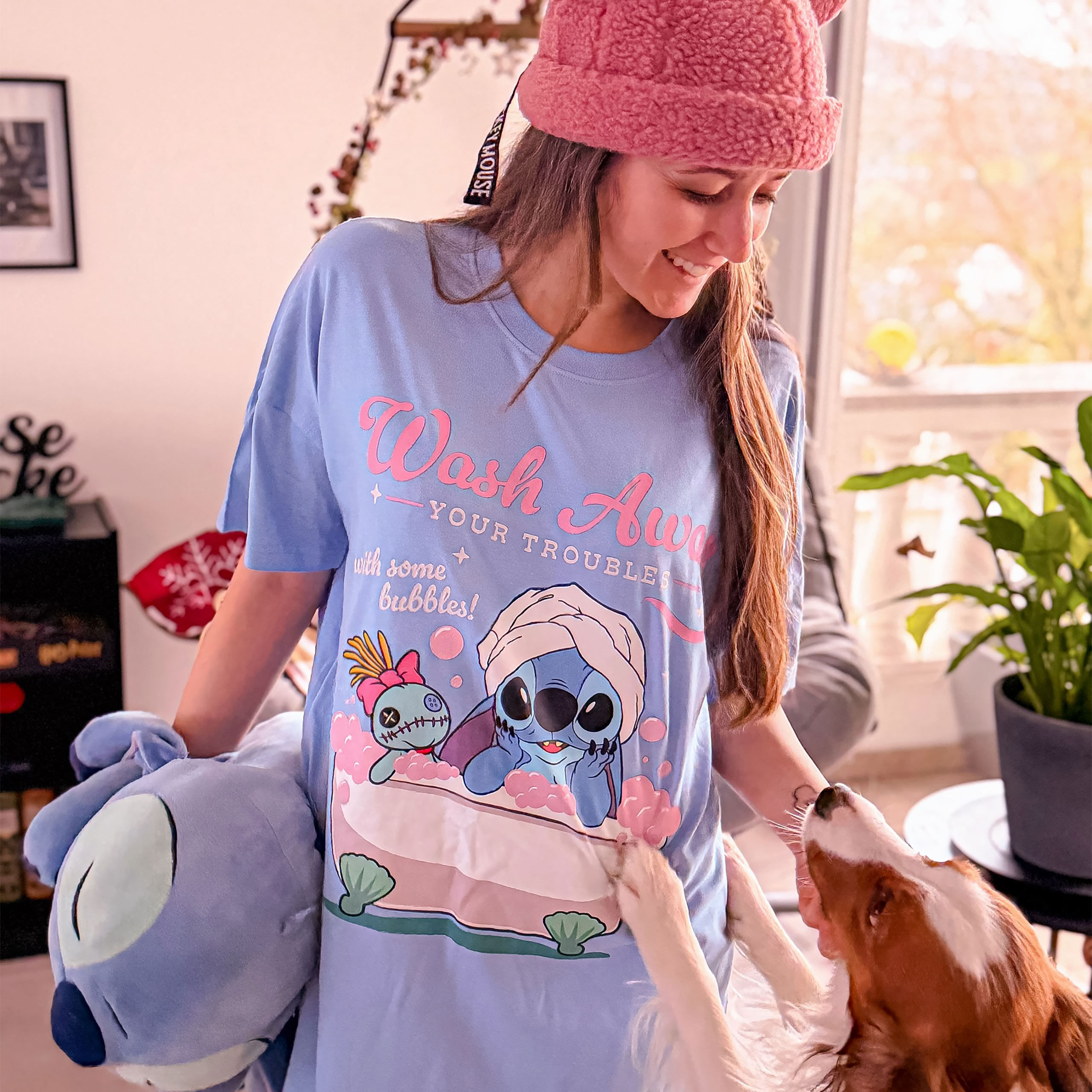 Stitch Wash Away lång T-shirt blå - Lilo & Stitch
