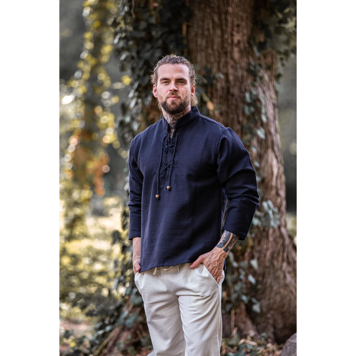 Średniowieczna bawełniana koszula Ingolf ręcznie tkana czarna