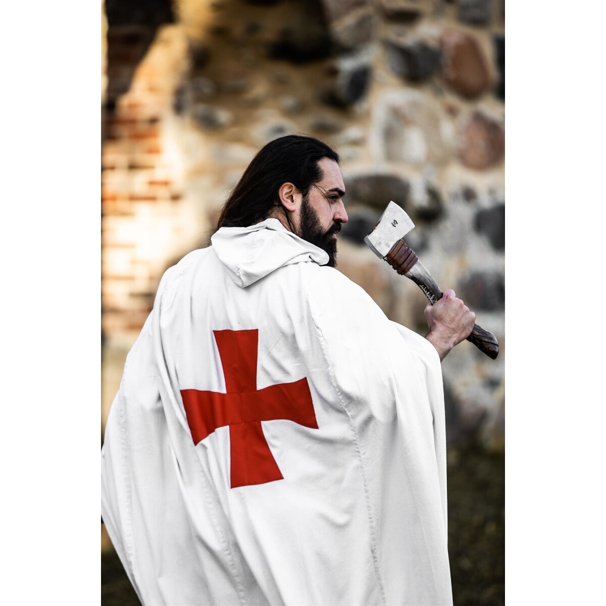 Capa medieval del caballero templario Arnulf blanco-rojo