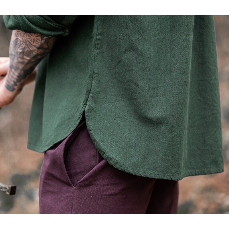 Medieval Stand-Up Collar Lace-Up Shirt Georg mottled green