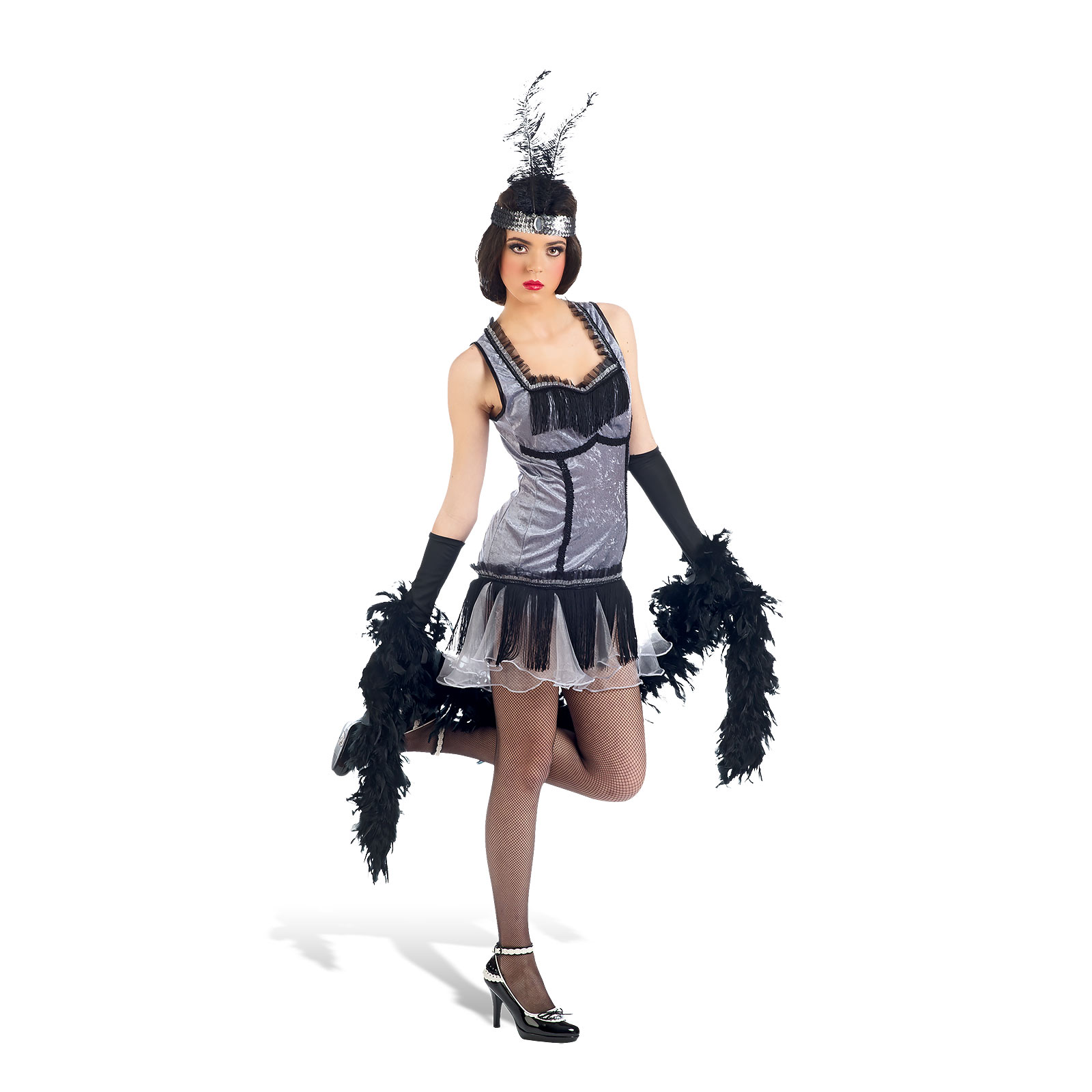 Cabaret Dress with Headband - Women's Costume Silver