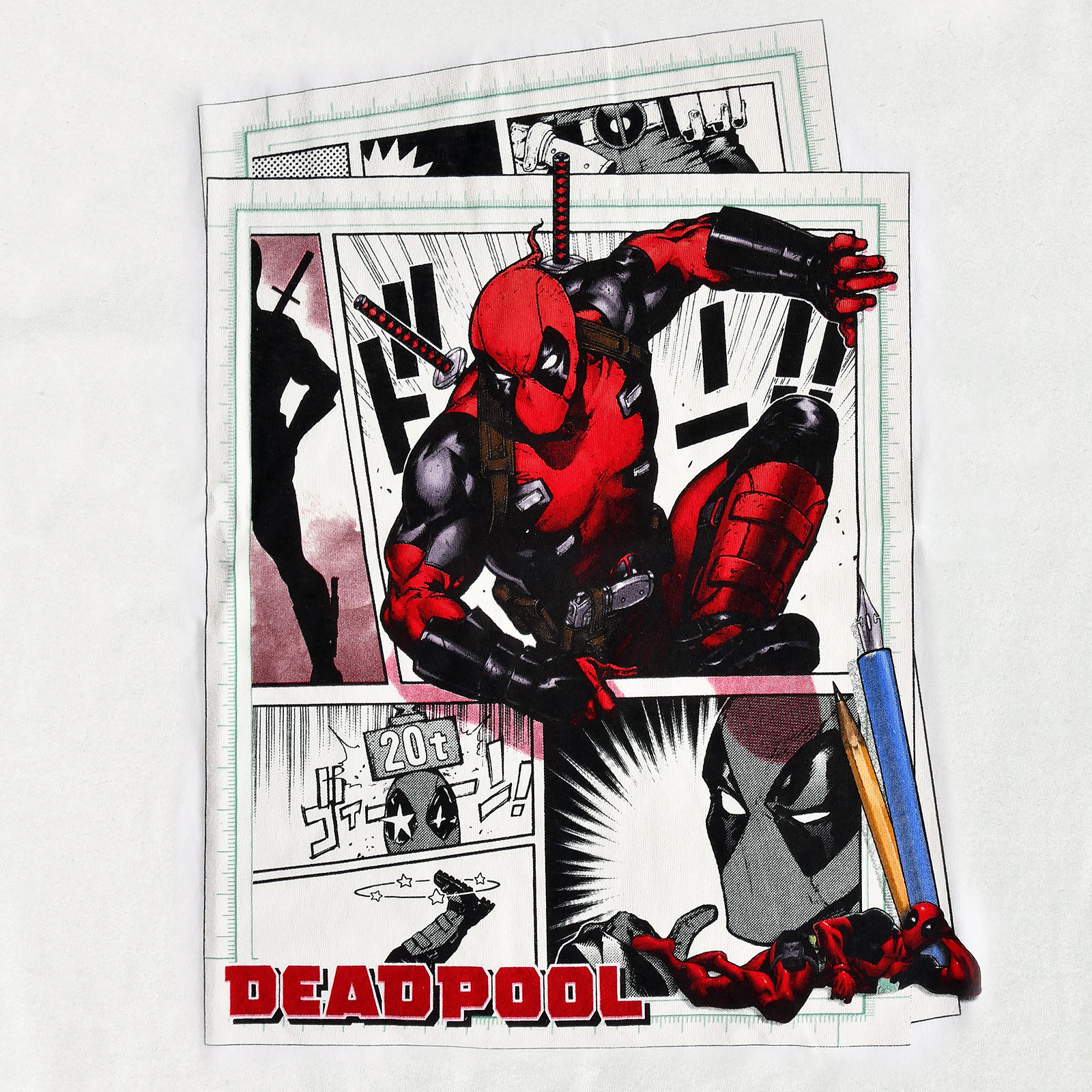 Deadpool - T-shirt d'action de bande dessinée blanc