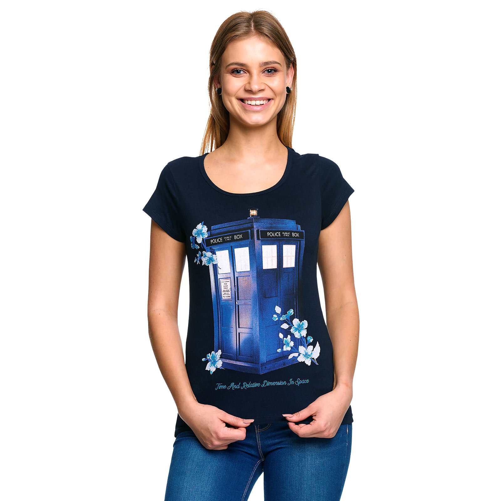 Doctor Who - Floral Tardis T-Shirt Damen blau