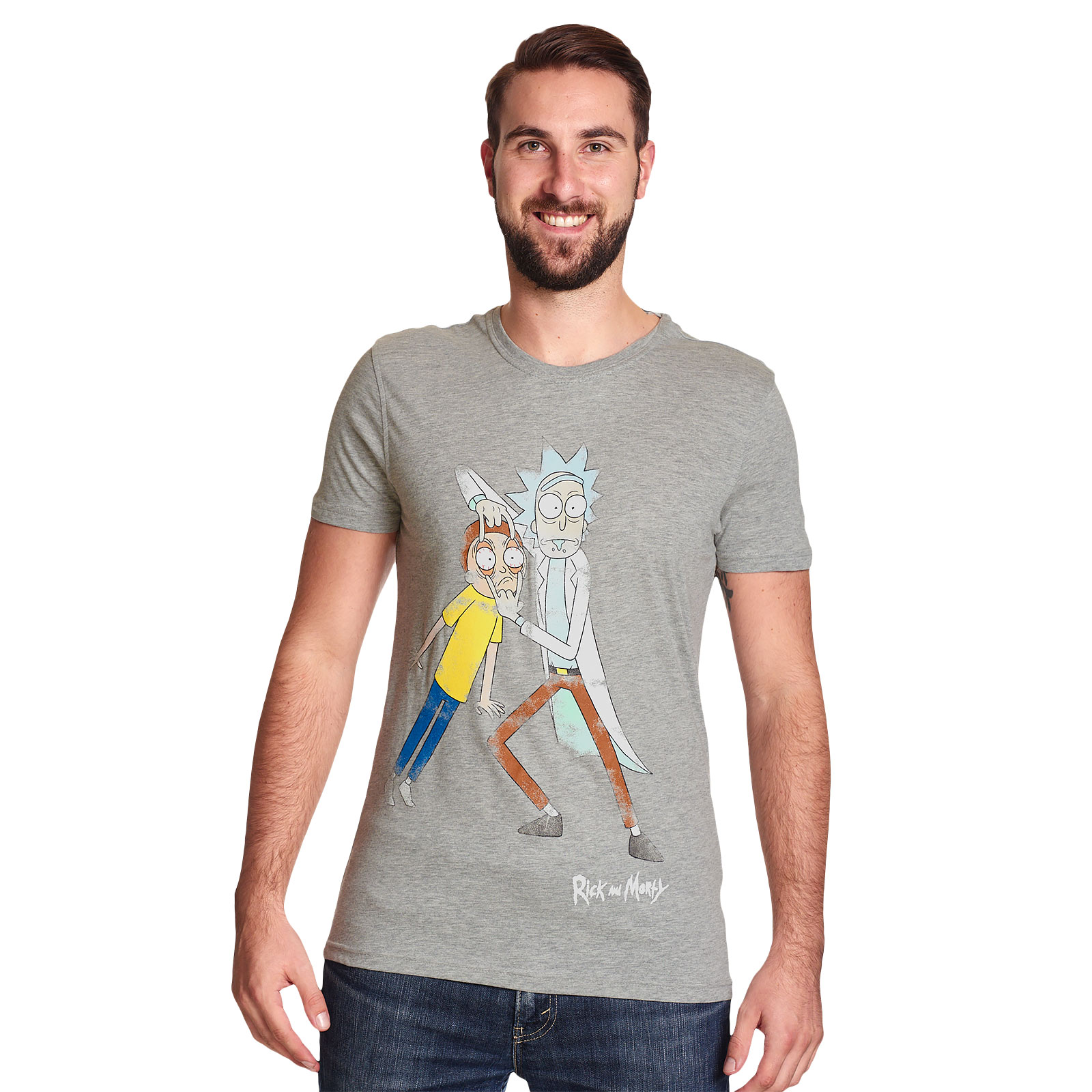 Rick and Morty - Morty Eye Edit Distressed T-Shirt grijs
