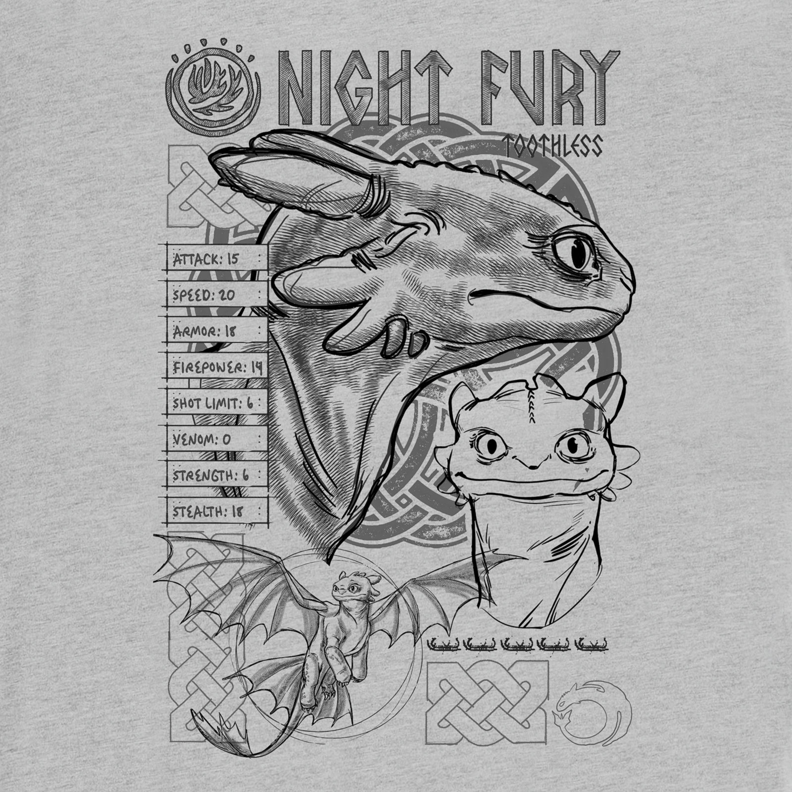 Drachenzähmen leicht gemacht - Night Fury Sketch T-Shirt grau