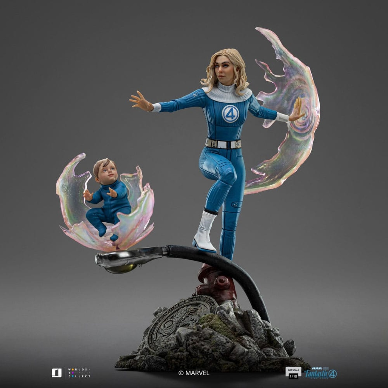 Fantastic Four Figura Art Scale 1/10 Invisible Woman i Franklin 28 cm