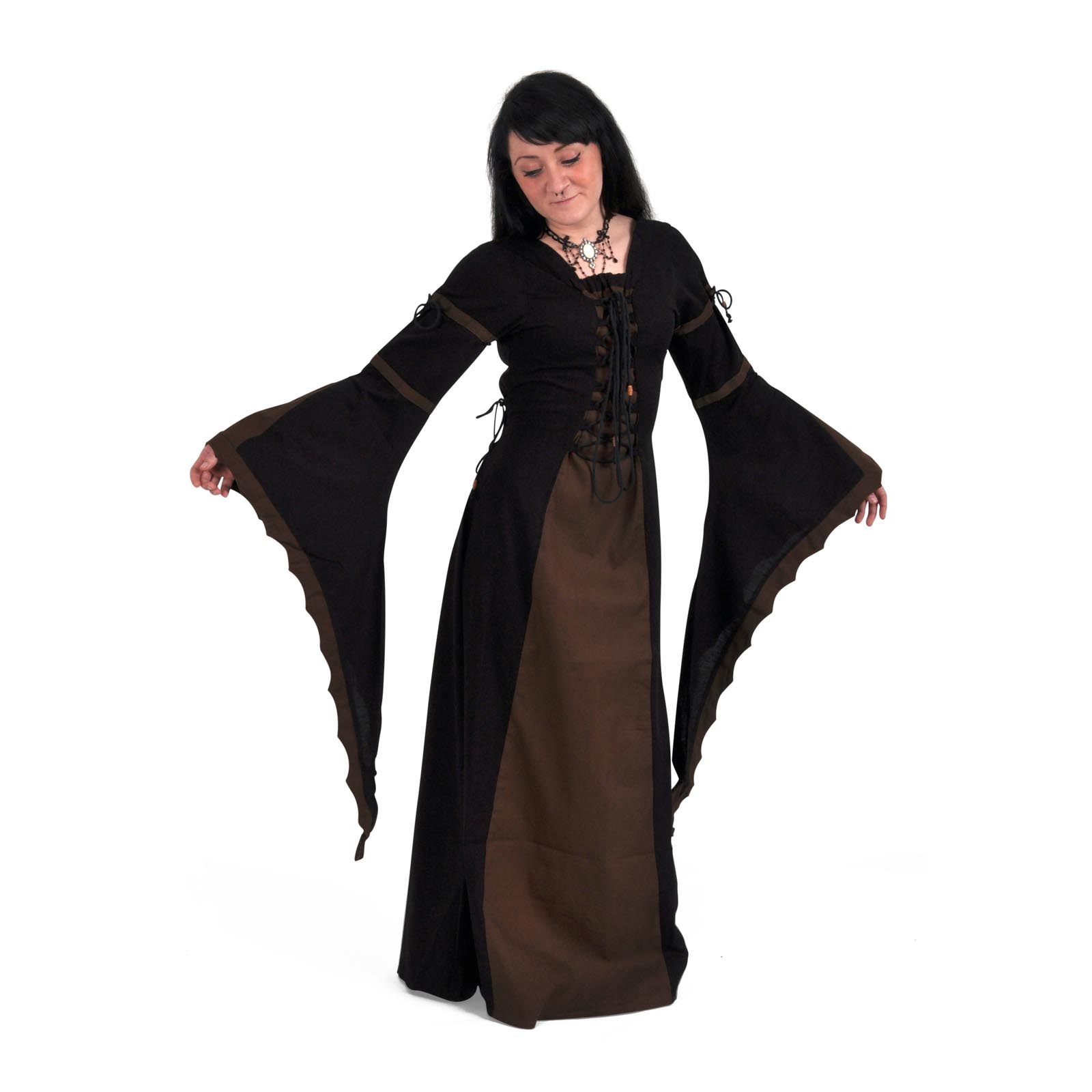 Leona - Middeleeuwse jurk zwart-bruin