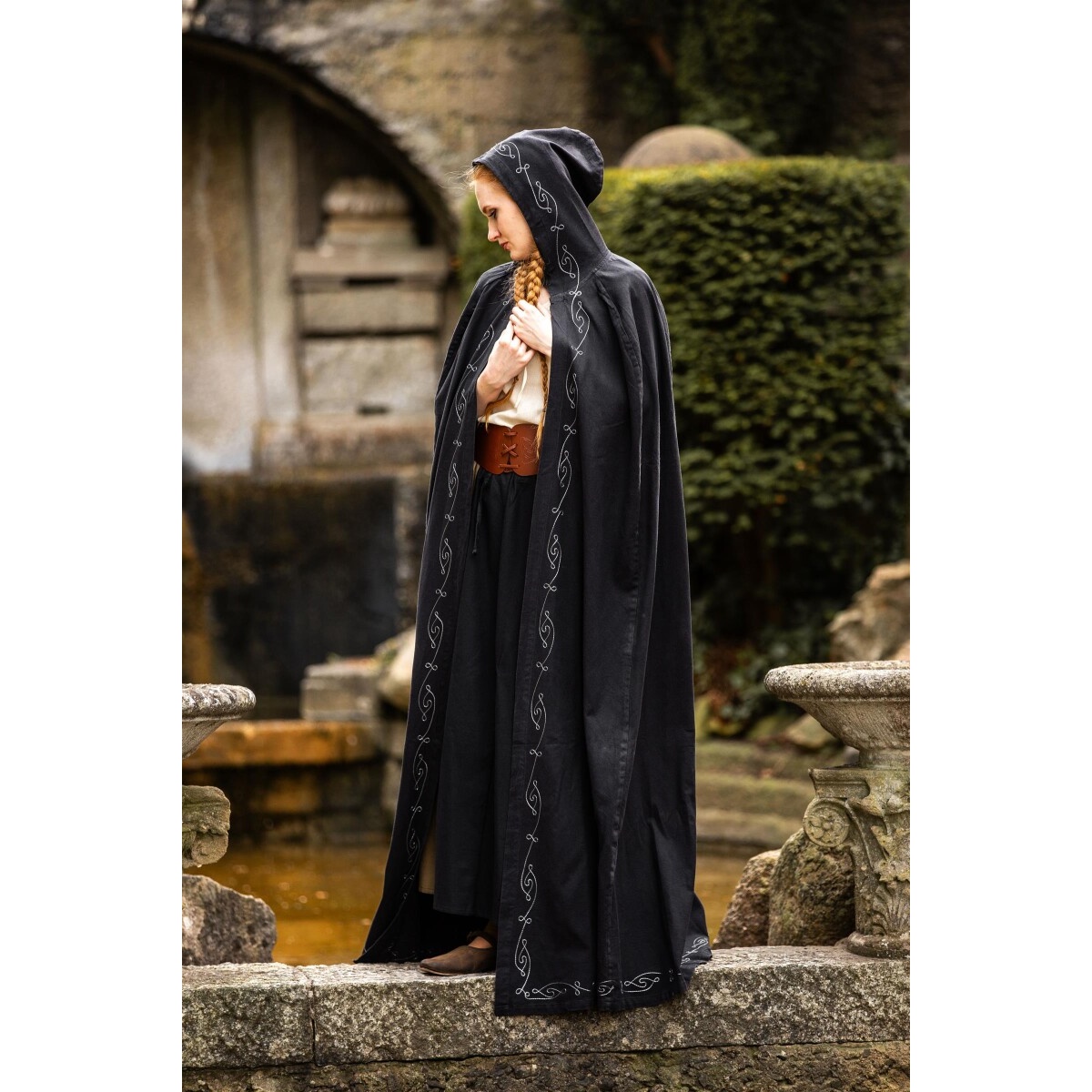 Medieval Cloak with Embroidery Erna black