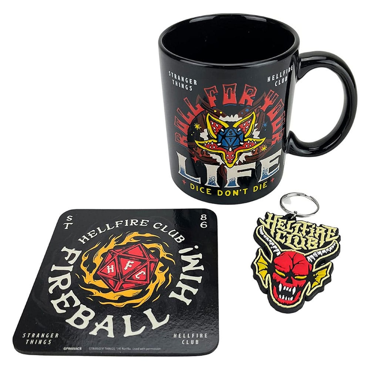 Stranger Things Mug, Coaster and Keychain Set Hellfire