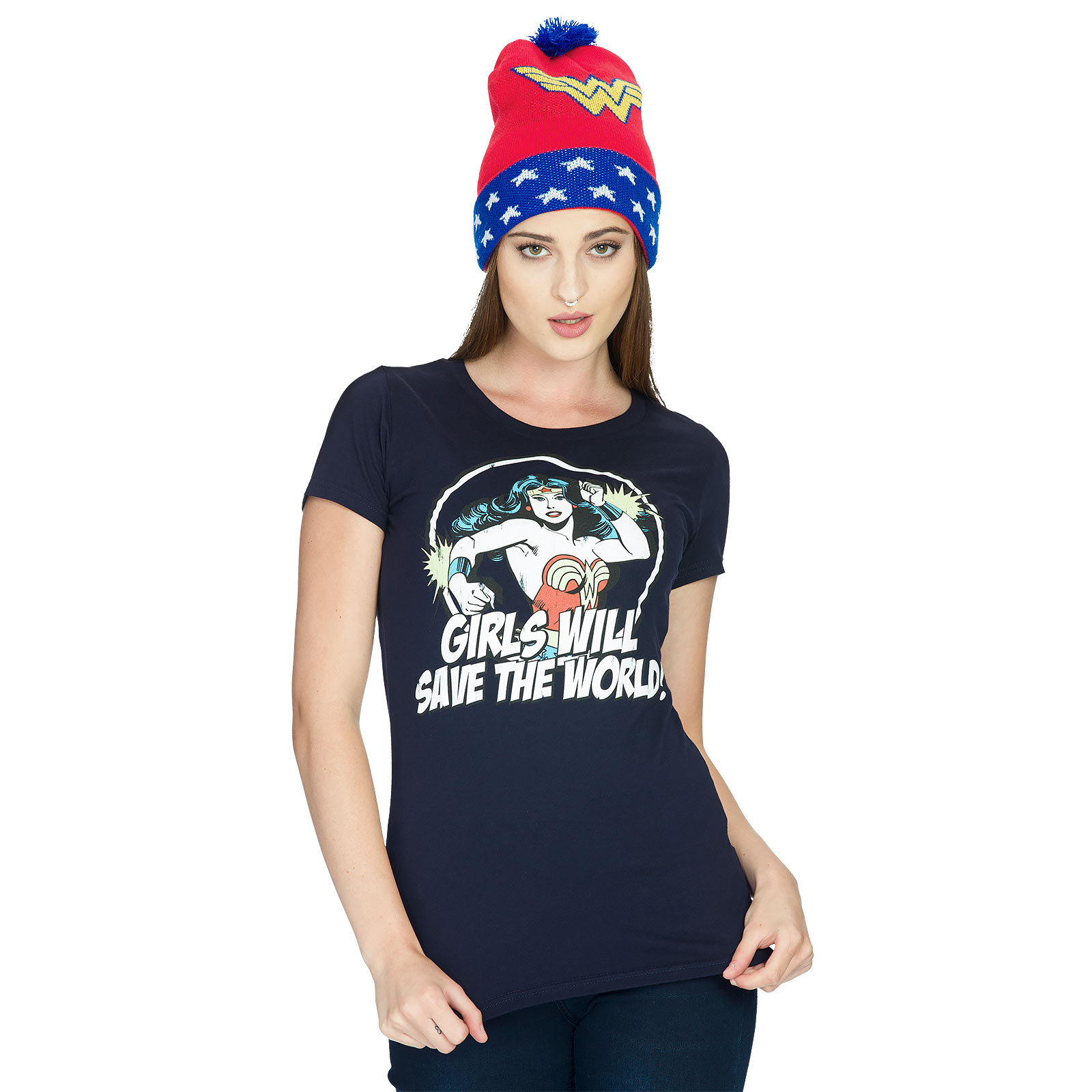 Wonder Woman - Les filles sauveront le monde T-shirt girly bleu