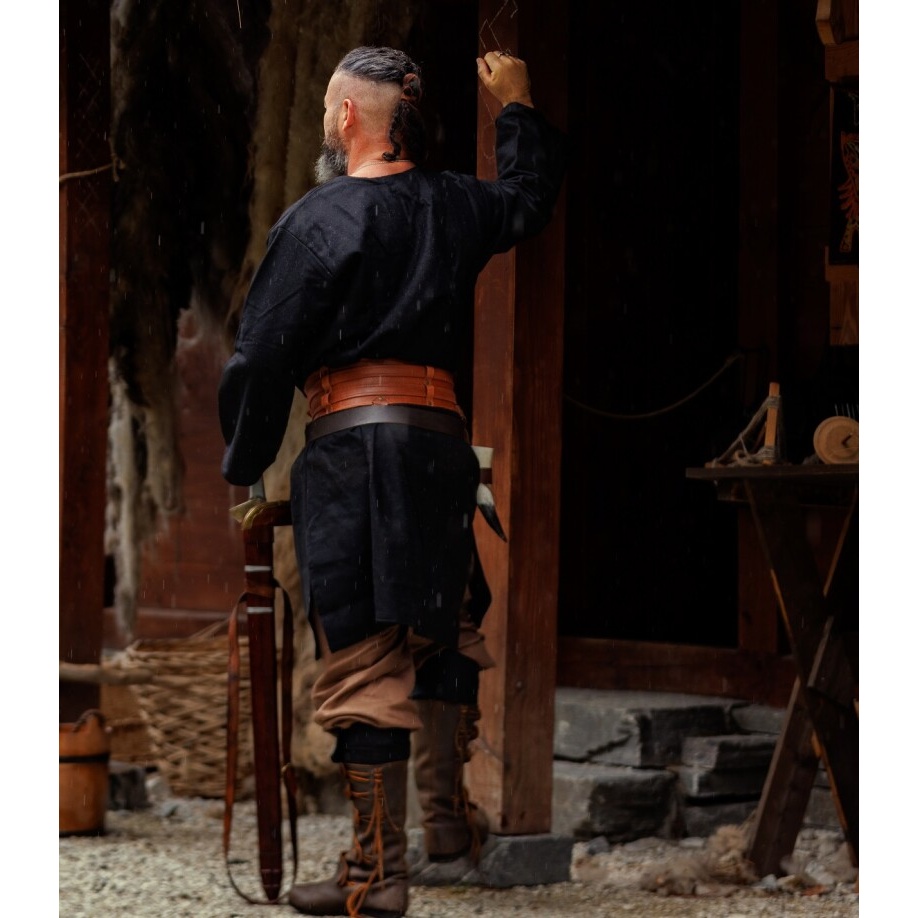 Średniowieczna wełniana tunika wikingów Olvisson czarna