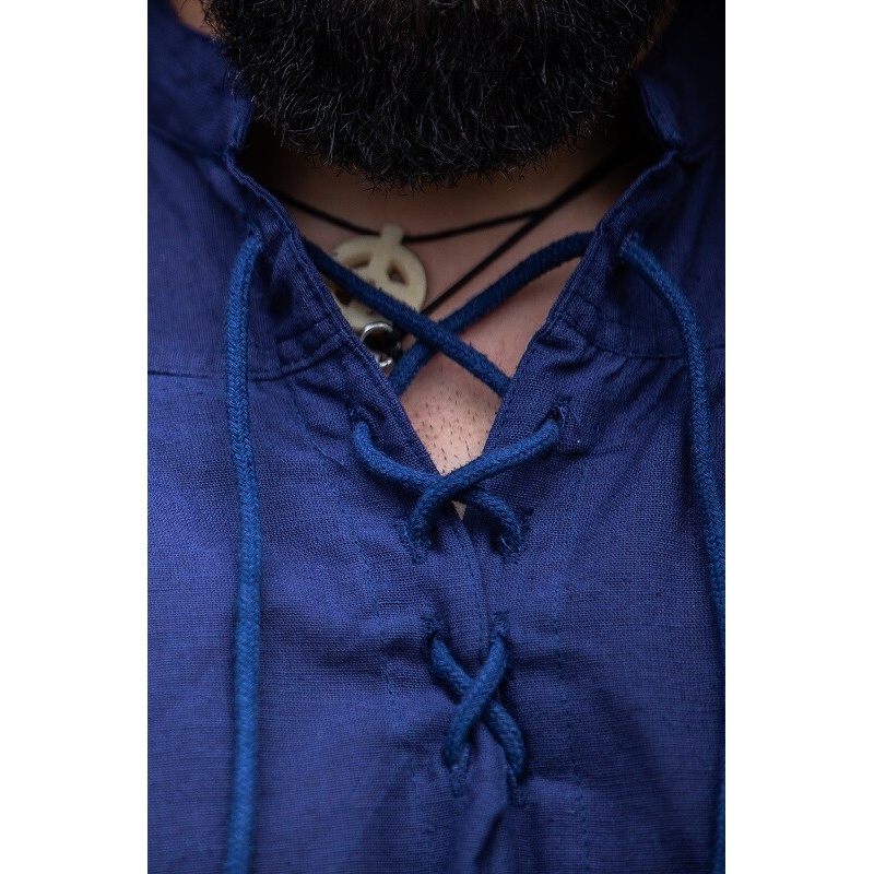 Medeltida snörskjorta med ståkrage Louis ärmlös blå