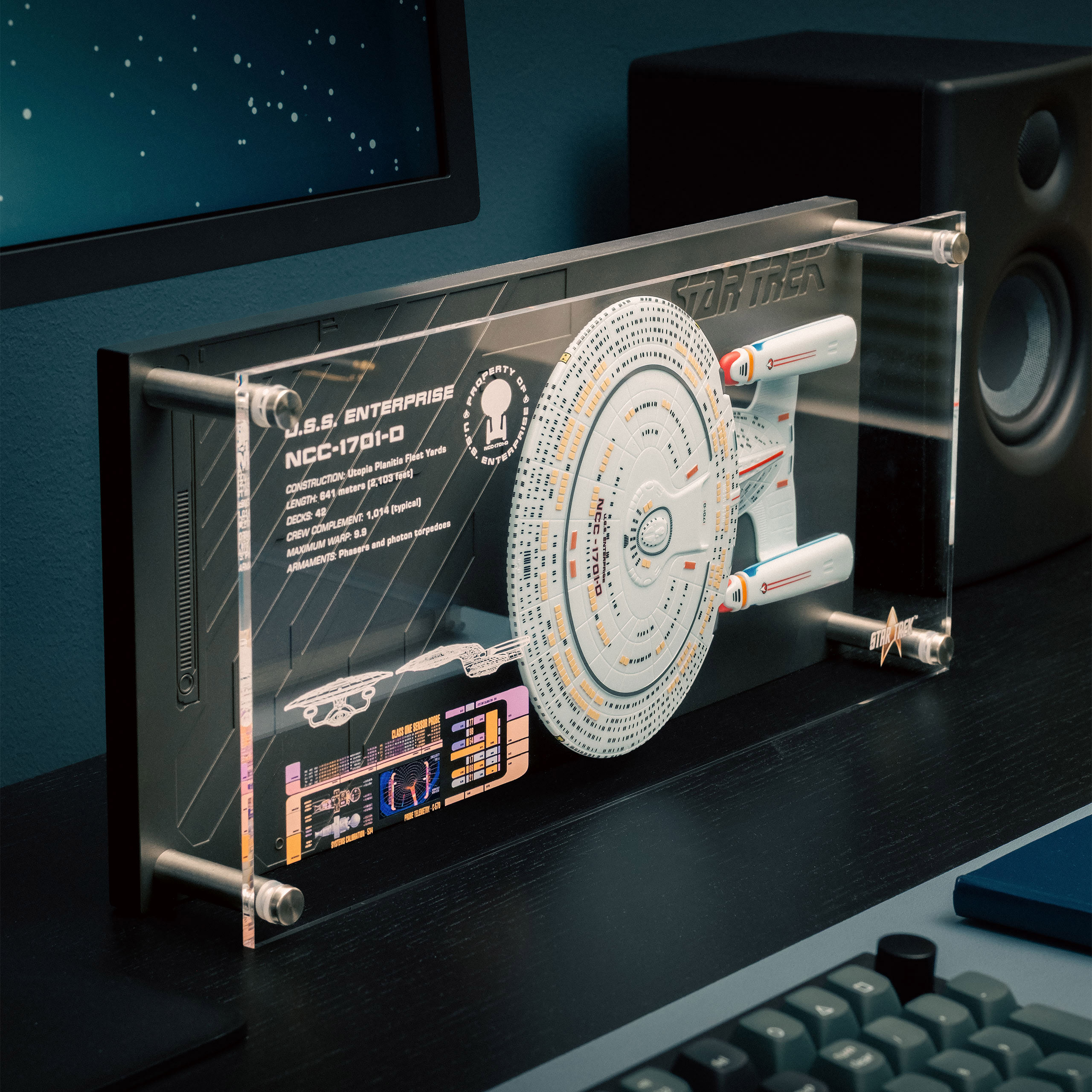 Targa da parete Enterprise NCC-1701-D con replica del modello - Star Trek
