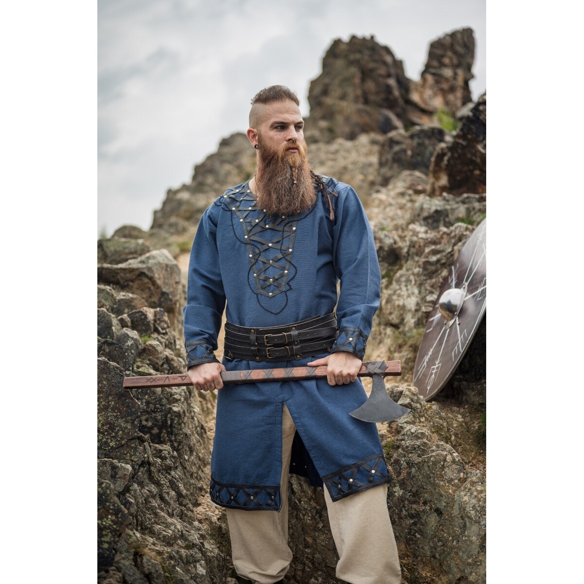 Túnica vikinga medieval Erik azul oscuro
