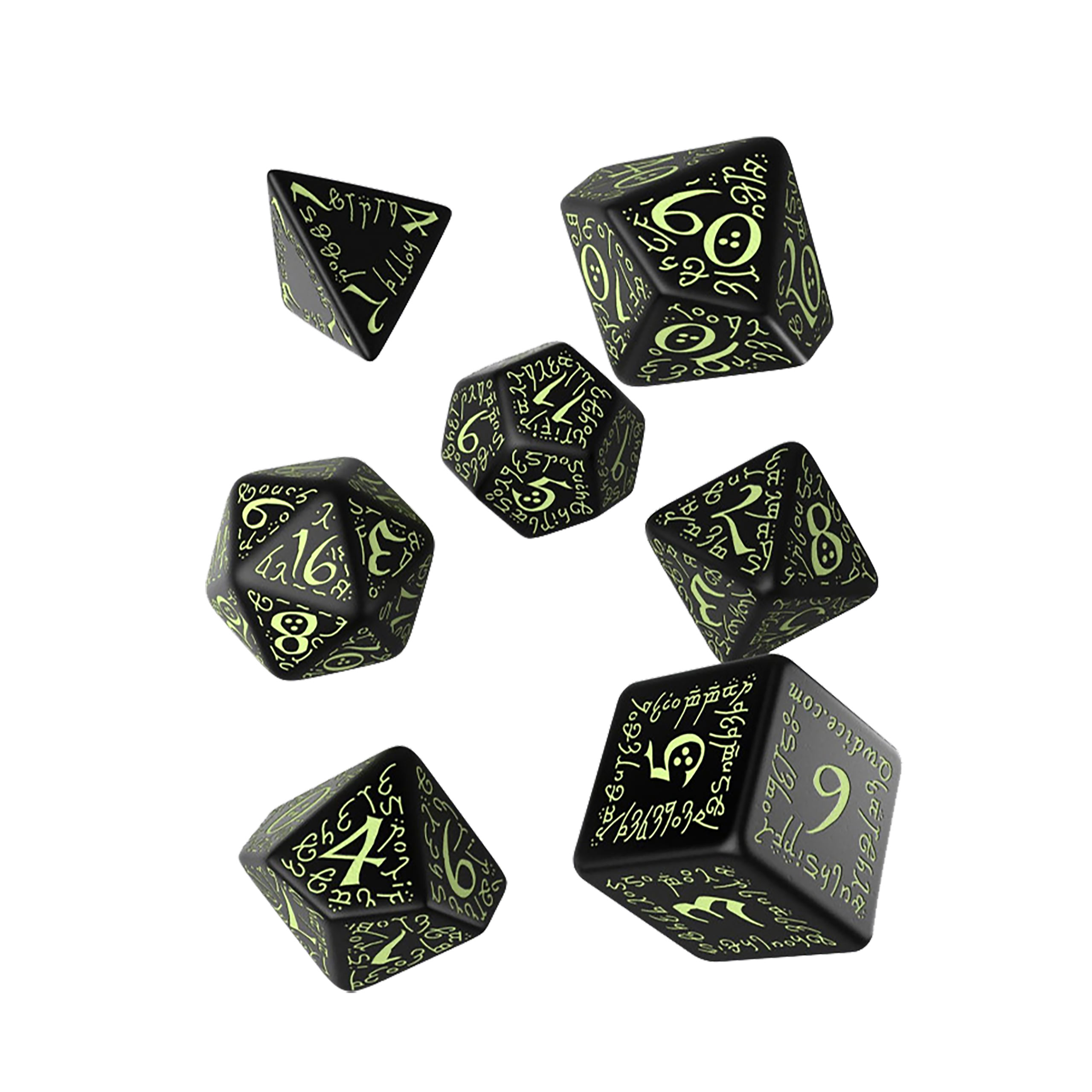 Elvish RPG Dice Set 7pcs Glow in The Dark Edition